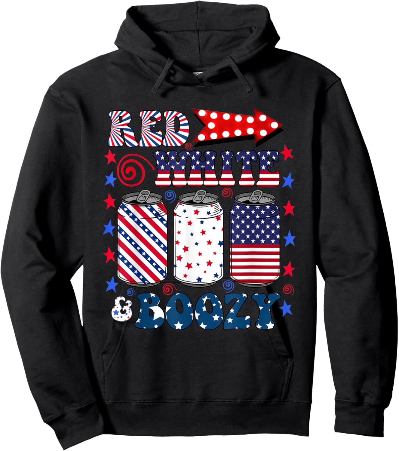 Red White and Booze 4th of July Funny Drinking Hoodie - Hoodie | Black
