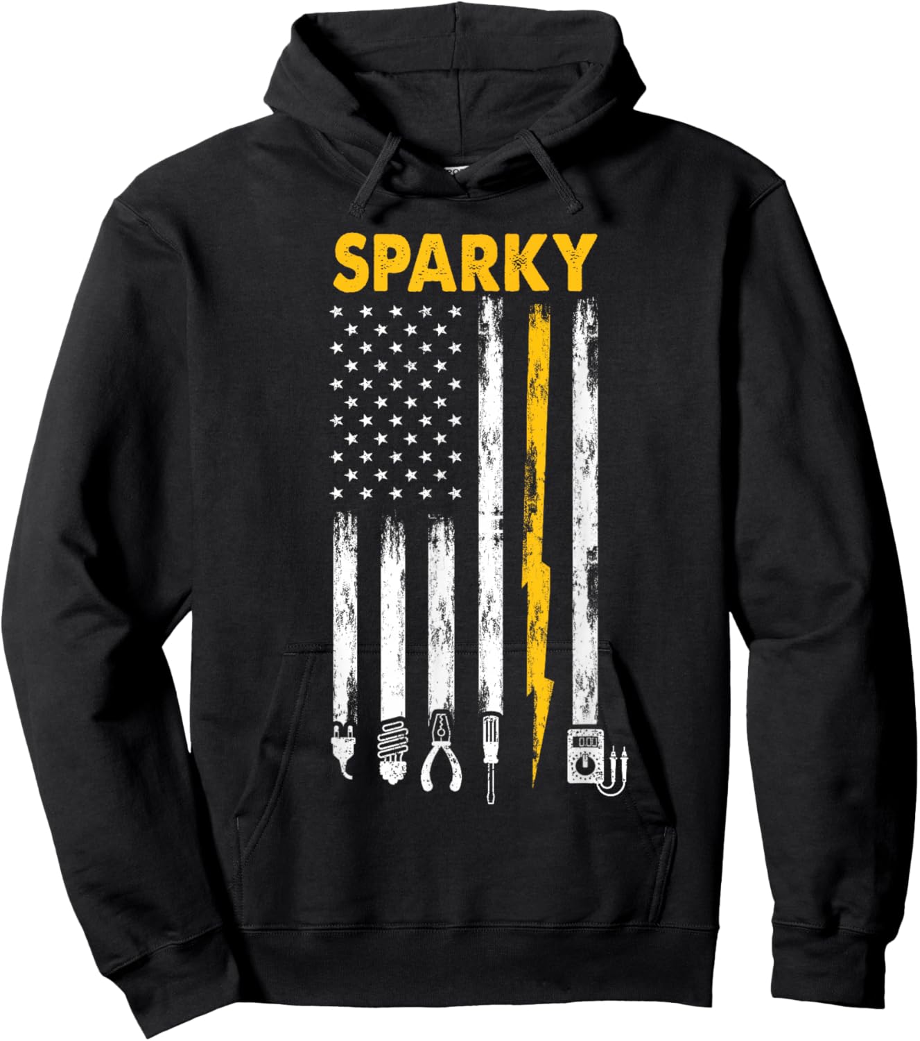 Electrician US Flag Sparky Tools Hoodie - Hoodie | Black