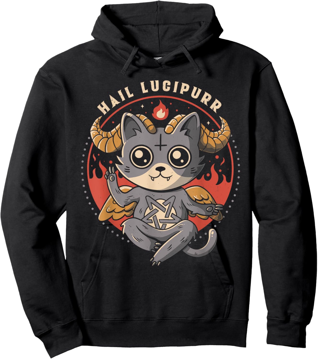 Hail Lucipurr Devil Cat Lover Pentagram Satan Cute Baphomet Women Hoodie - Hoodie | Black