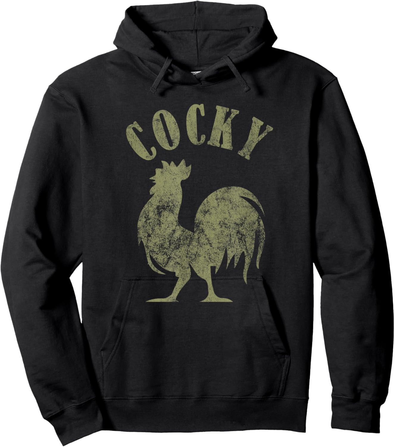 Funny Vintage Retro Distressed Cocky Rooster Lover Men Hoodie - Hoodie | Black