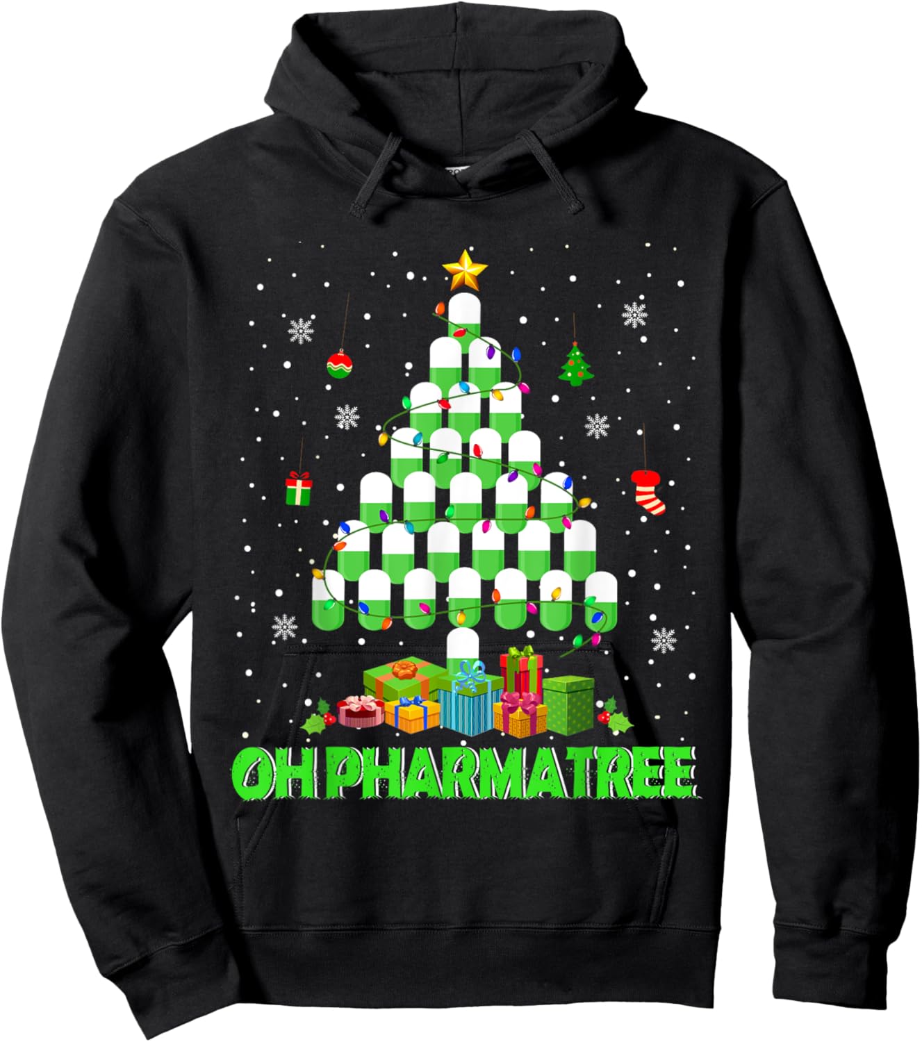 Oh Pharmatree Christmas Tree Pharmacy Medication Pharmacist Hoodie - Hoodie | Black