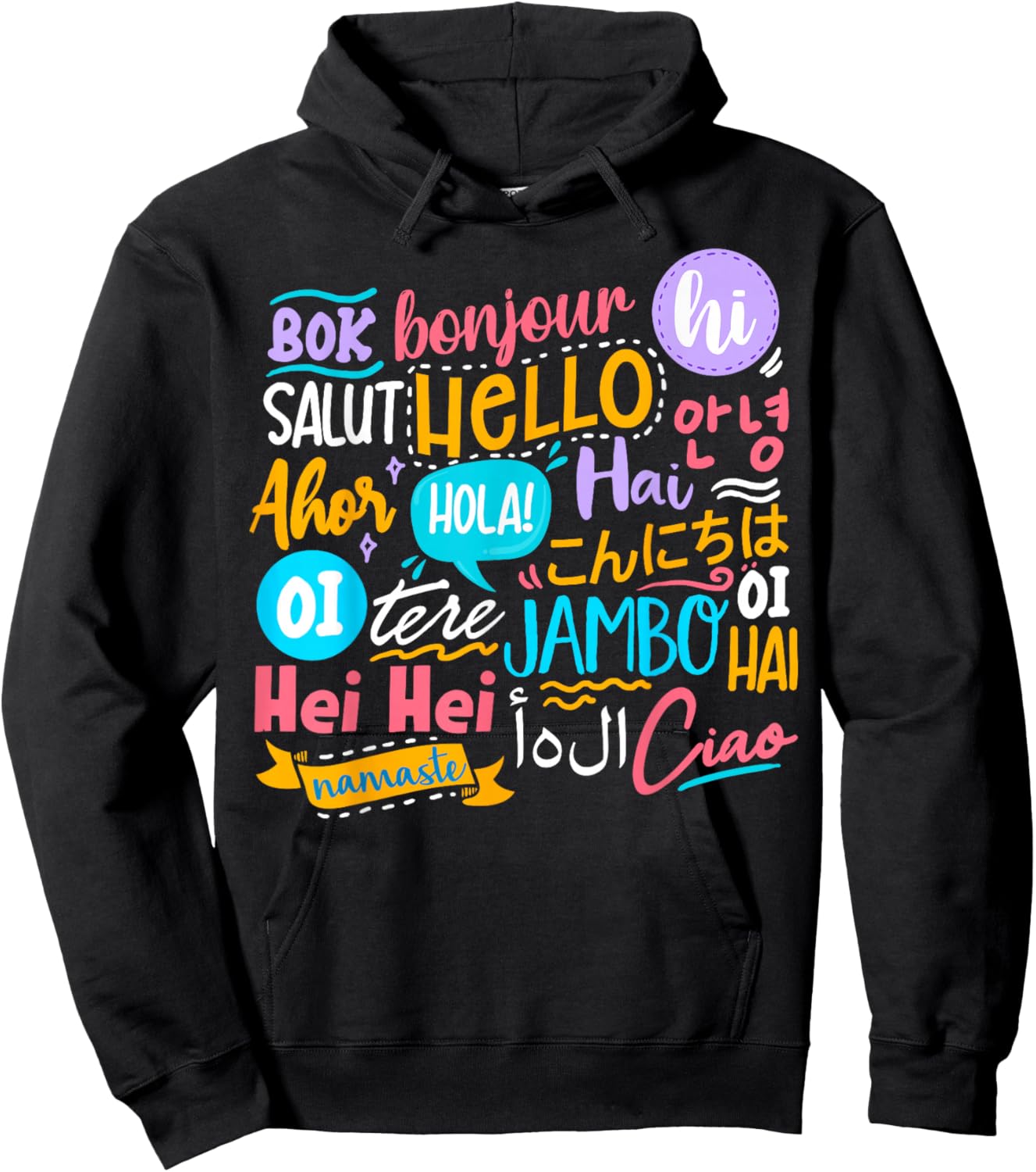 Hello Word in Different Languages Travel and Teacher Hoodie - Hoodie | Black