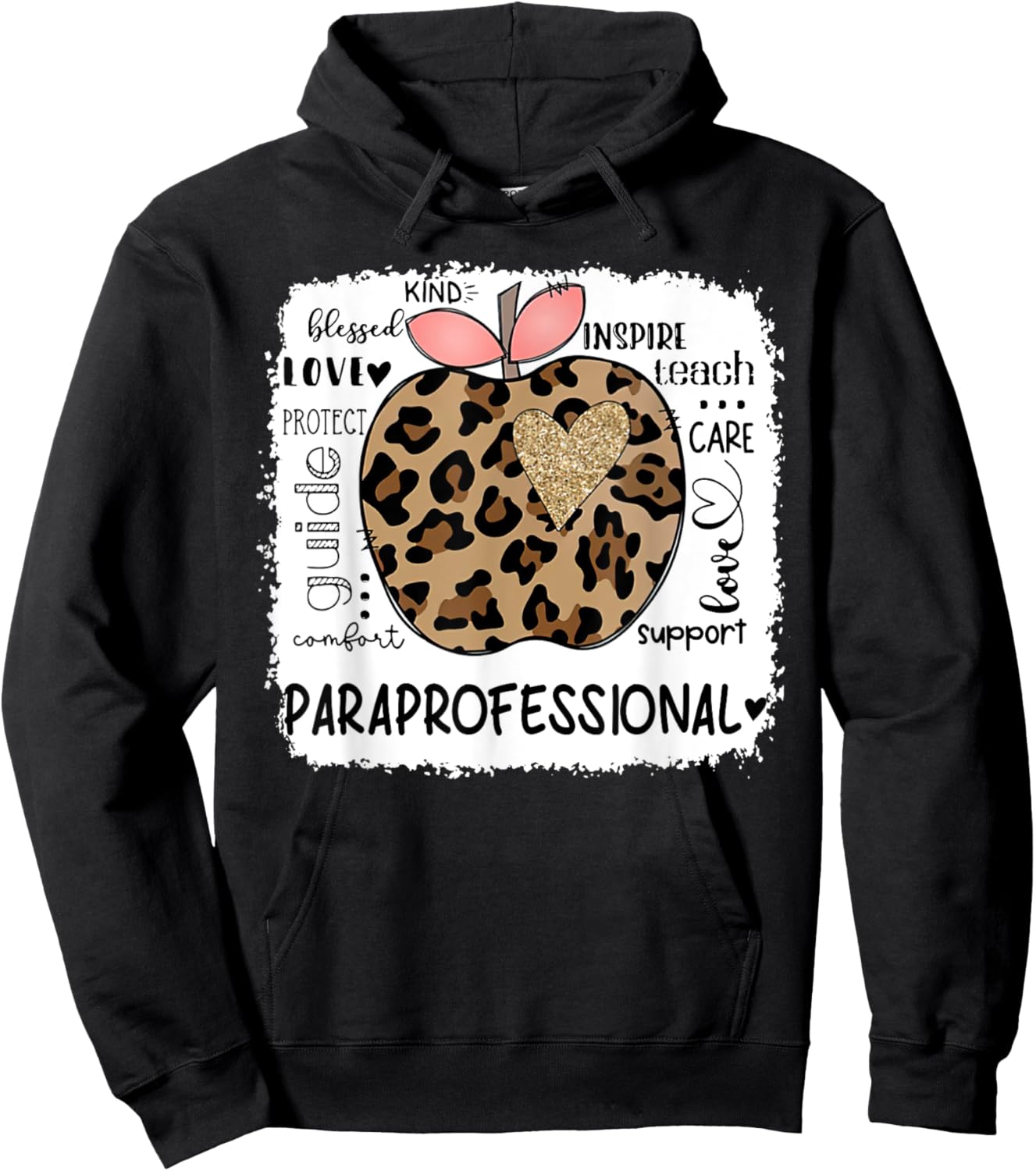 Paraprofessional Kind Blessed Teach Inspire Love Leopard Hoodie - Hoodie | Black