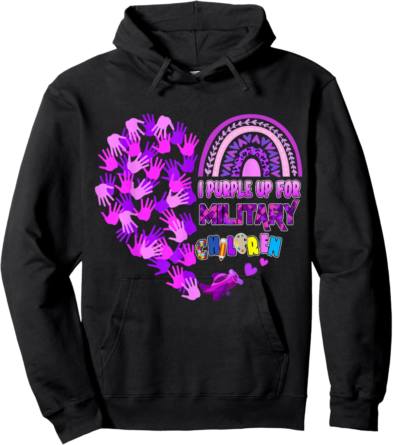Heart Military Child Month - Purple Up For Military Kids Hoodie - Hoodie | Black