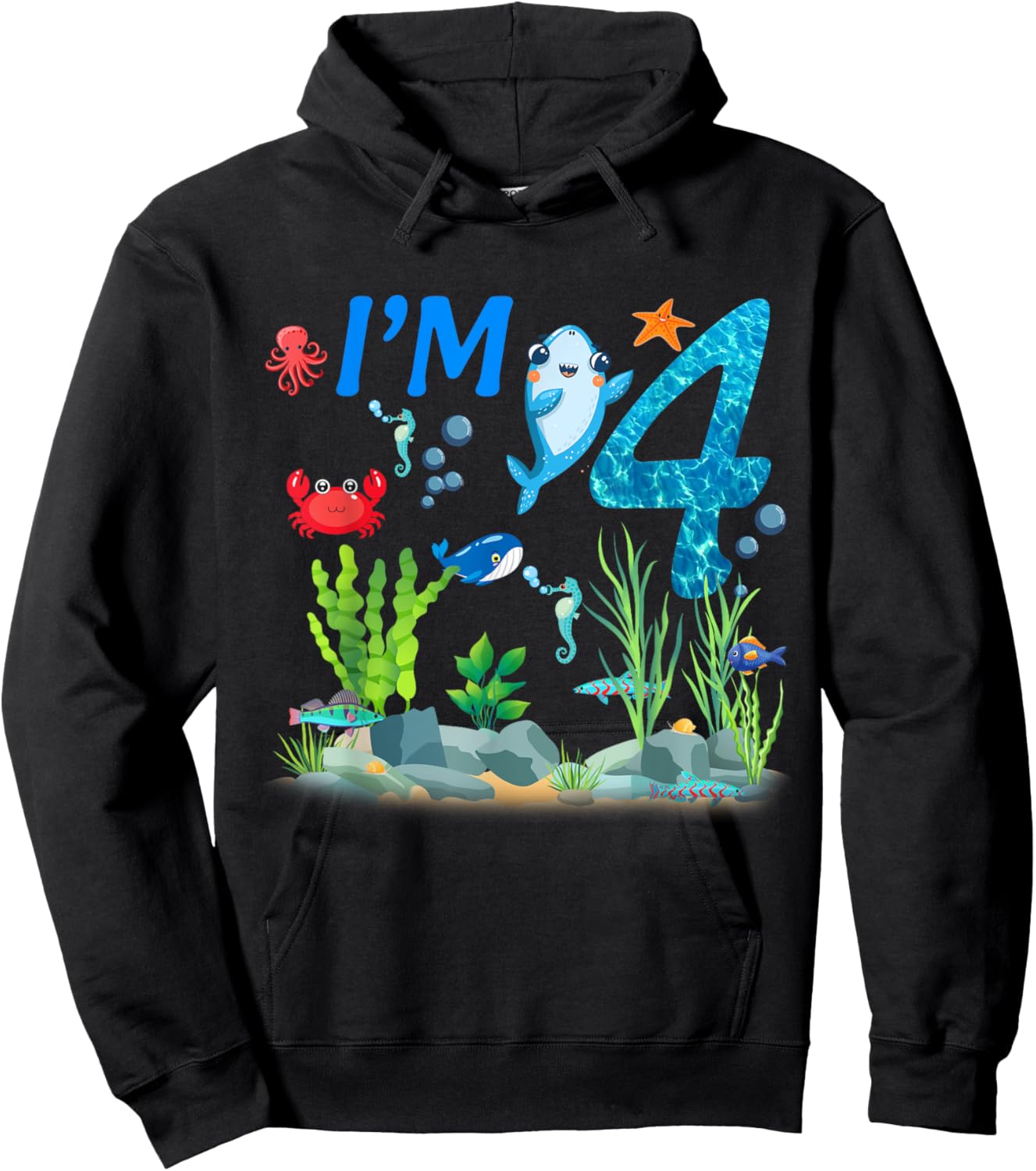 4 Year Old Ocean themed birthday Under the sea 4th birthday Hoodie - Hoodie | Black