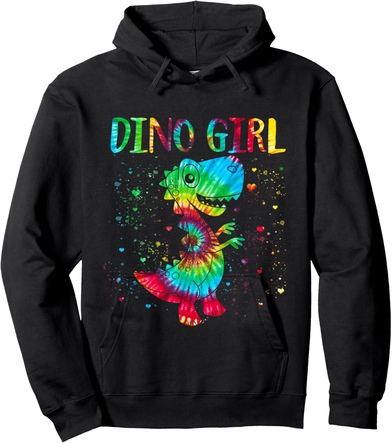 Dino Girl Dinosaur Lover Tie Dye Cute T-rex Halloween Hoodie - Hoodie | Black