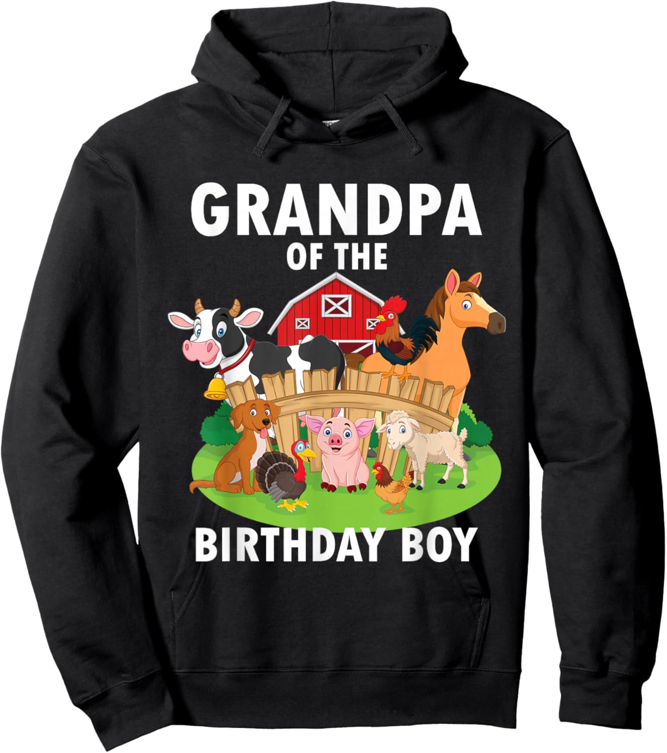 Grandpa Of The Birthday Boy Farm Animals Matching Farm Theme Hoodie - Hoodie | Black