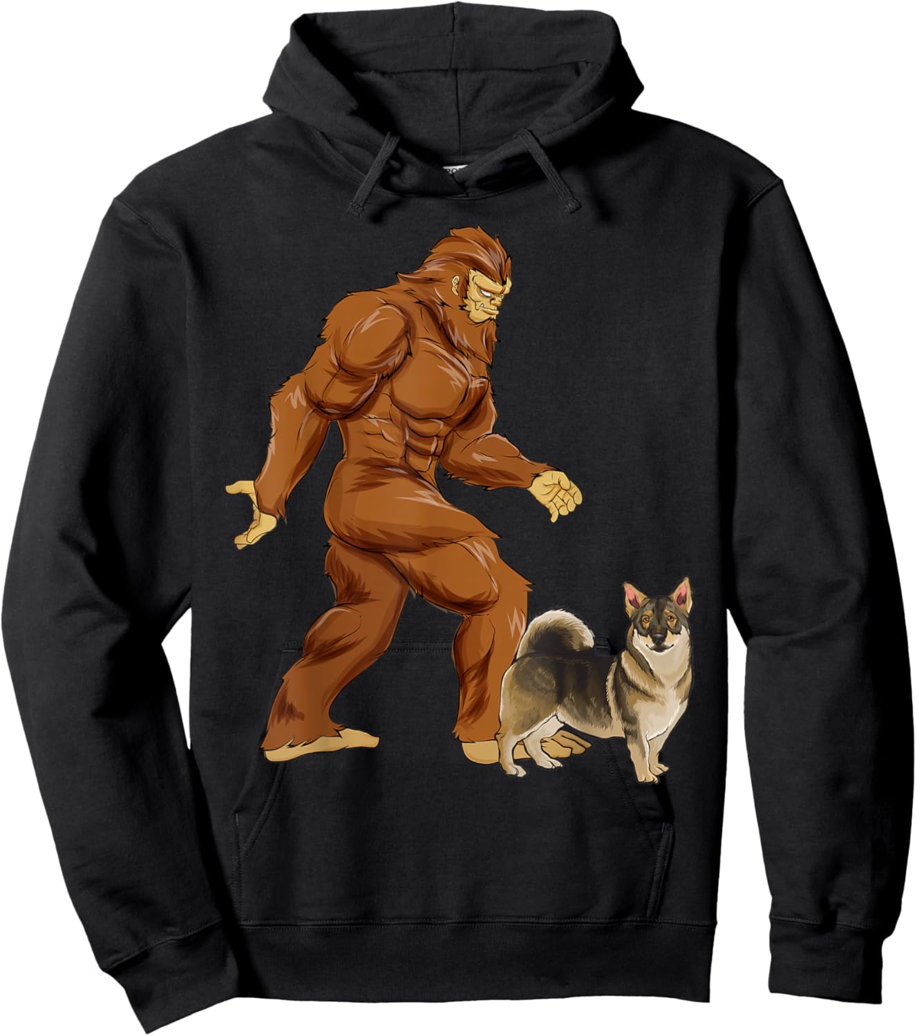 Funny Bigfoot Walking Swedish Vallhund Sasquatch Dog Men Women Kids Hoodie - Hoodie | Black