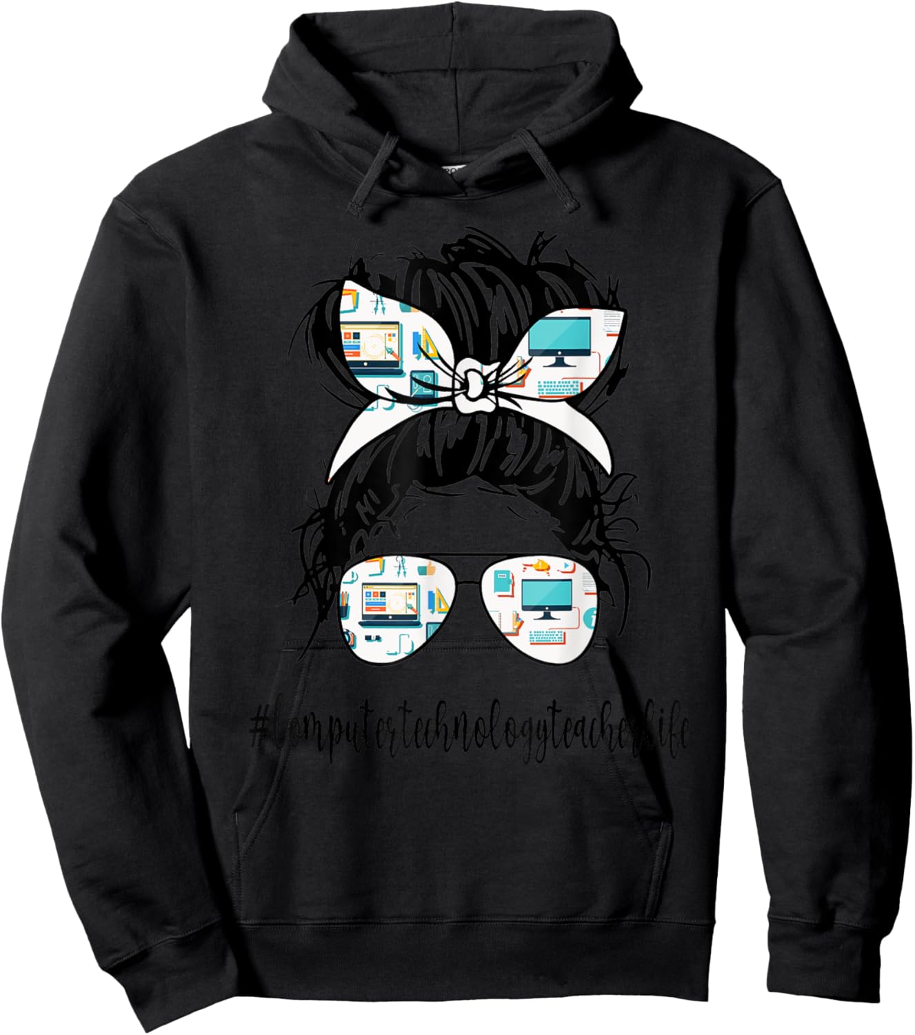 Computer Technology Teacher Life Messy Bun Back to School Hoodie - Hoodie | Black