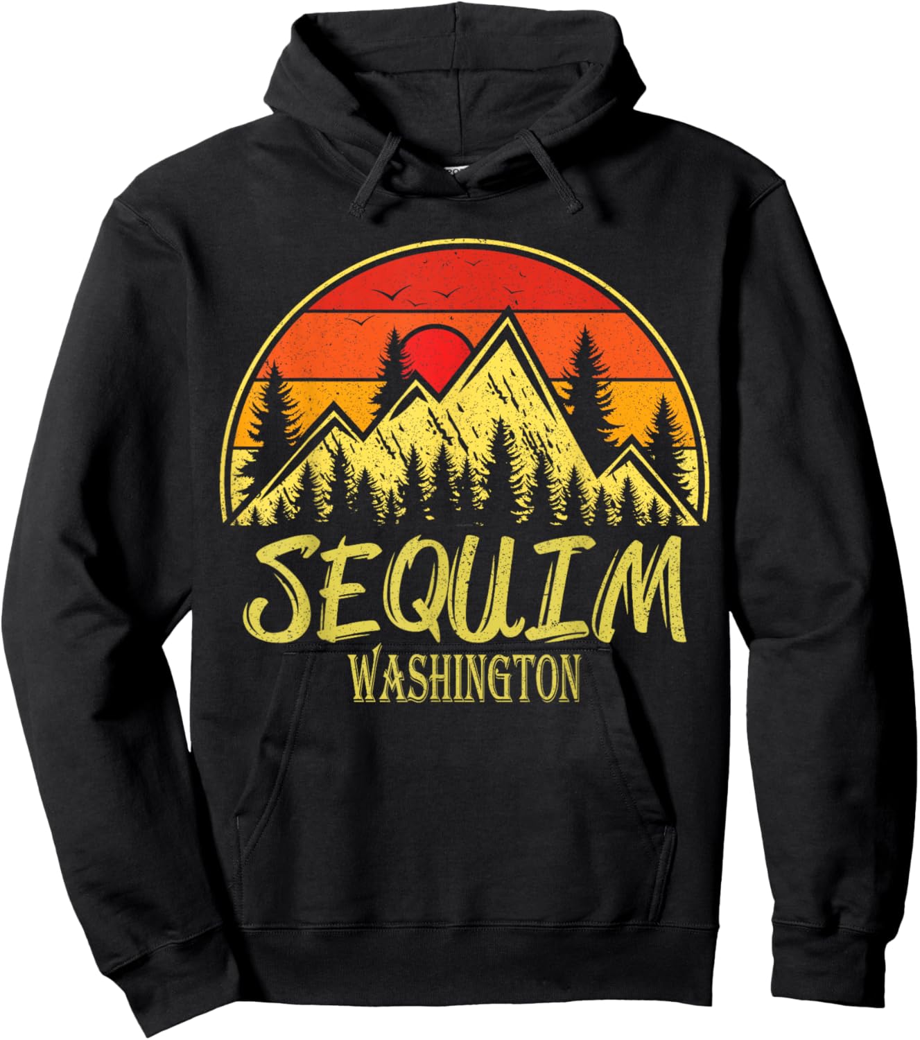 Vintage Sequim Washington WA Mountains Hike Hiking Souvenir Hoodie - Hoodie | Black