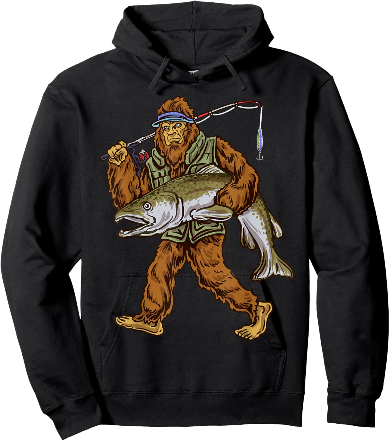 King Salmon Fishing Trout Hunting Bigfoot Fishermen Hoodie - Hoodie | Black