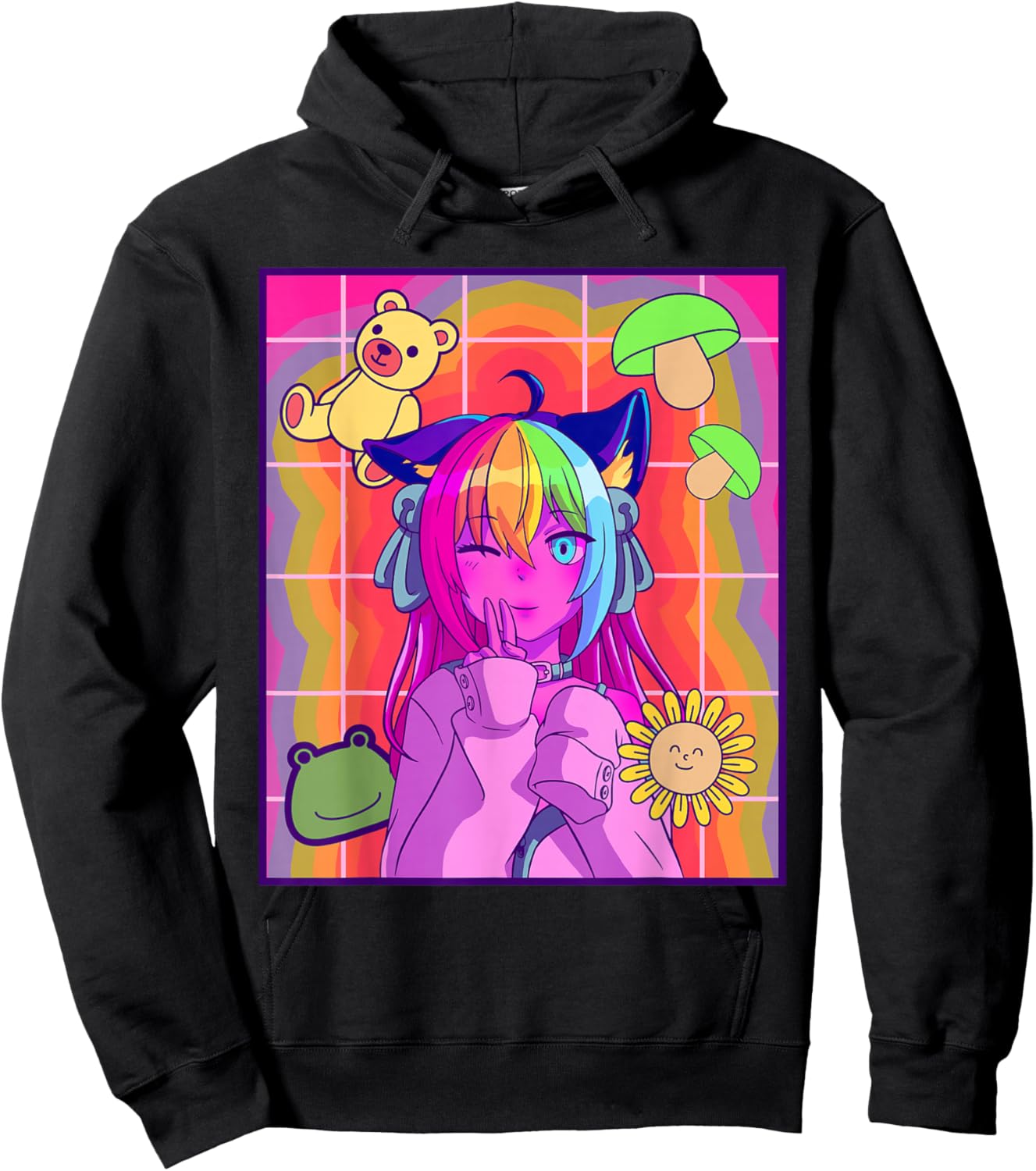 Kidcore Aesthetic Kawaii Anime Girl Old Indie 80s 90s Retro Hoodie - Hoodie | Black