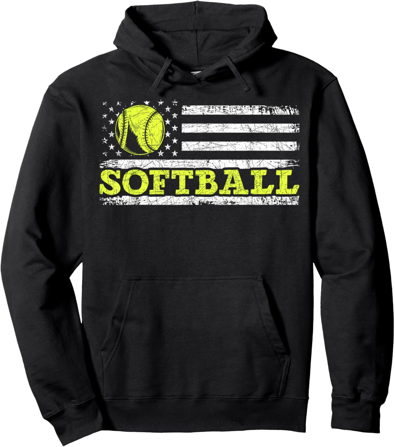USA Flag Patriotic Softball Player American Sport Softball Hoodie - Hoodie | Black