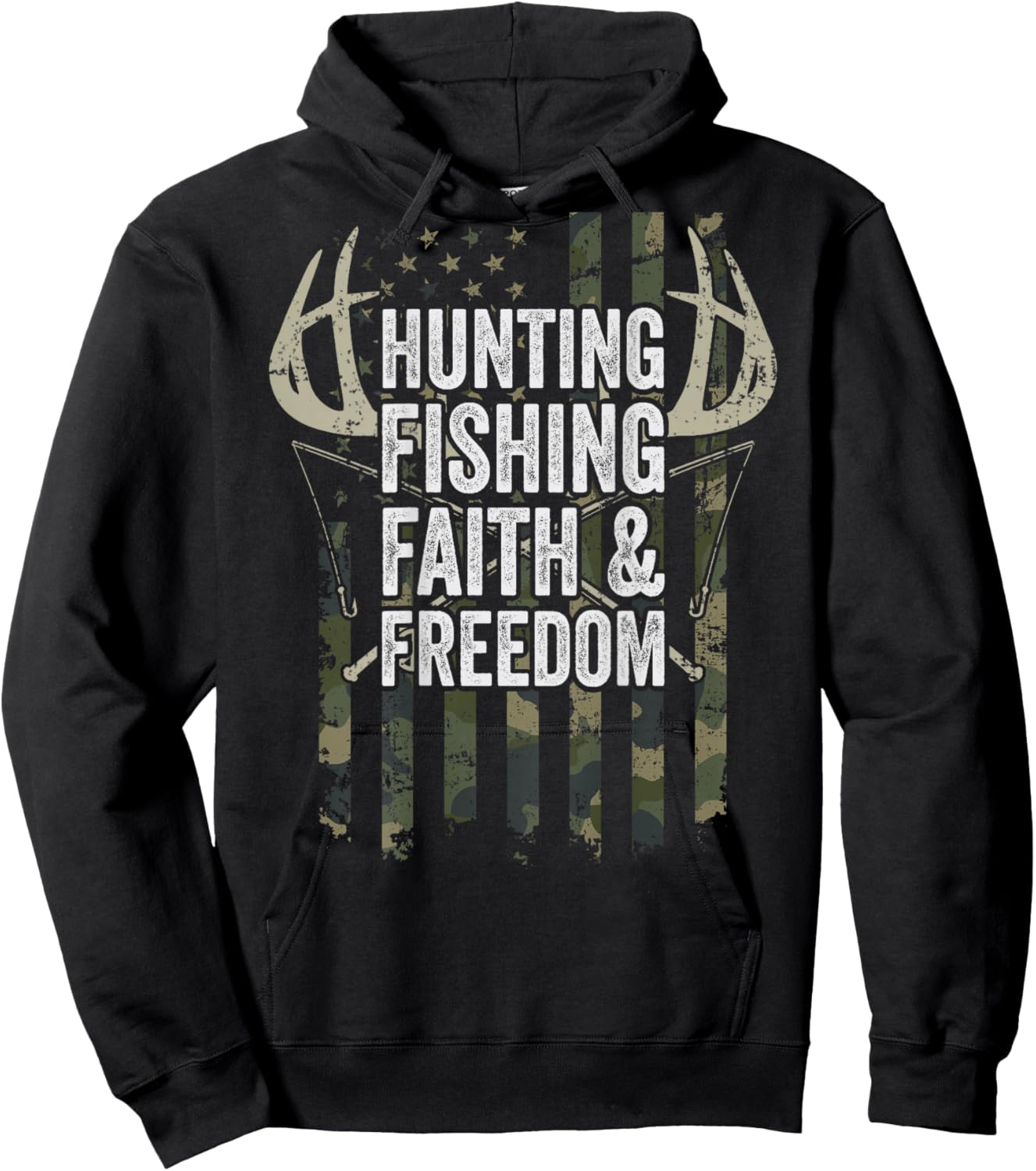 Hunting Fishing Faith & Freedom - Fisherman Hunter - ON BACK Hoodie - Hoodie | Black