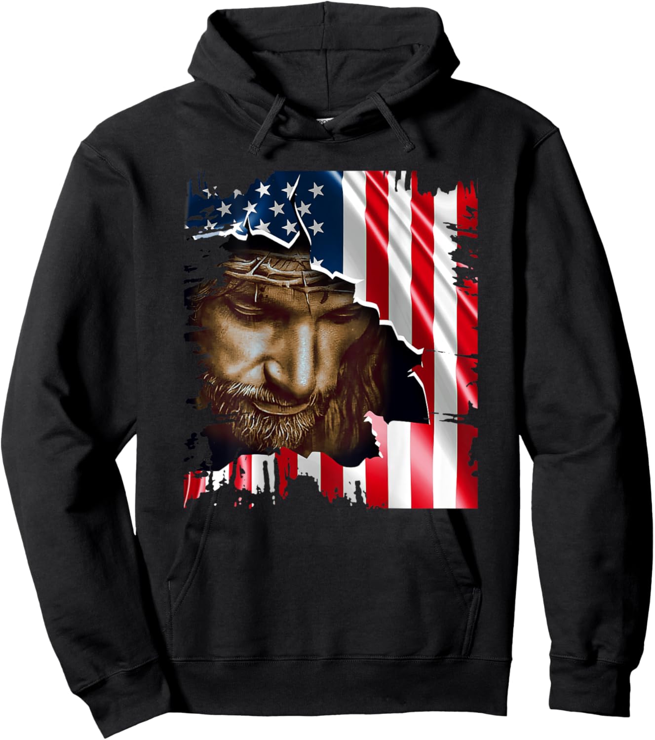 Jesus Christ American Flag US Pride Patriotic Christian Men Hoodie - Hoodie | Black