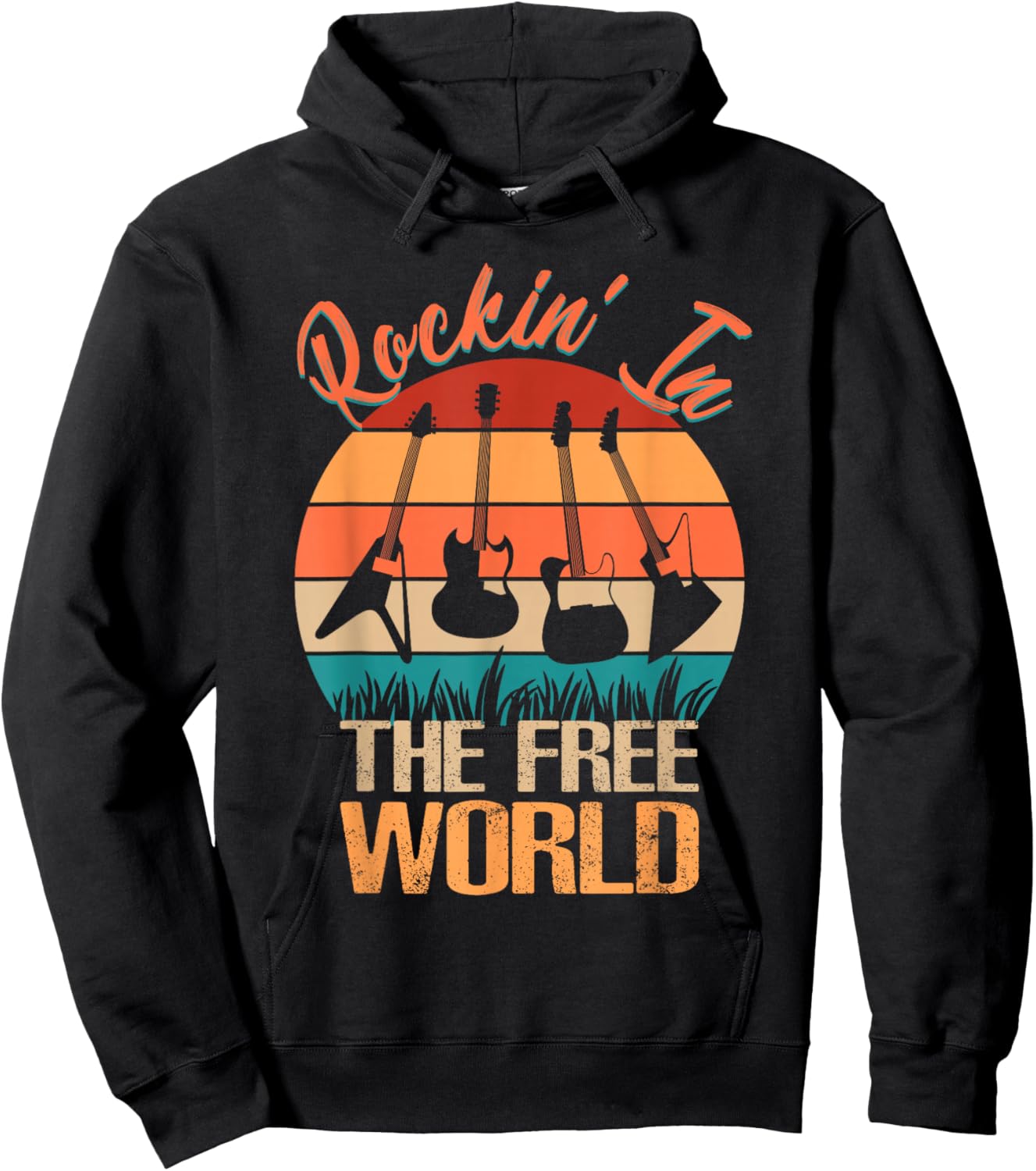 Rocking In The Free World Retro Guitar Band Gift Hoodie - Hoodie | Black