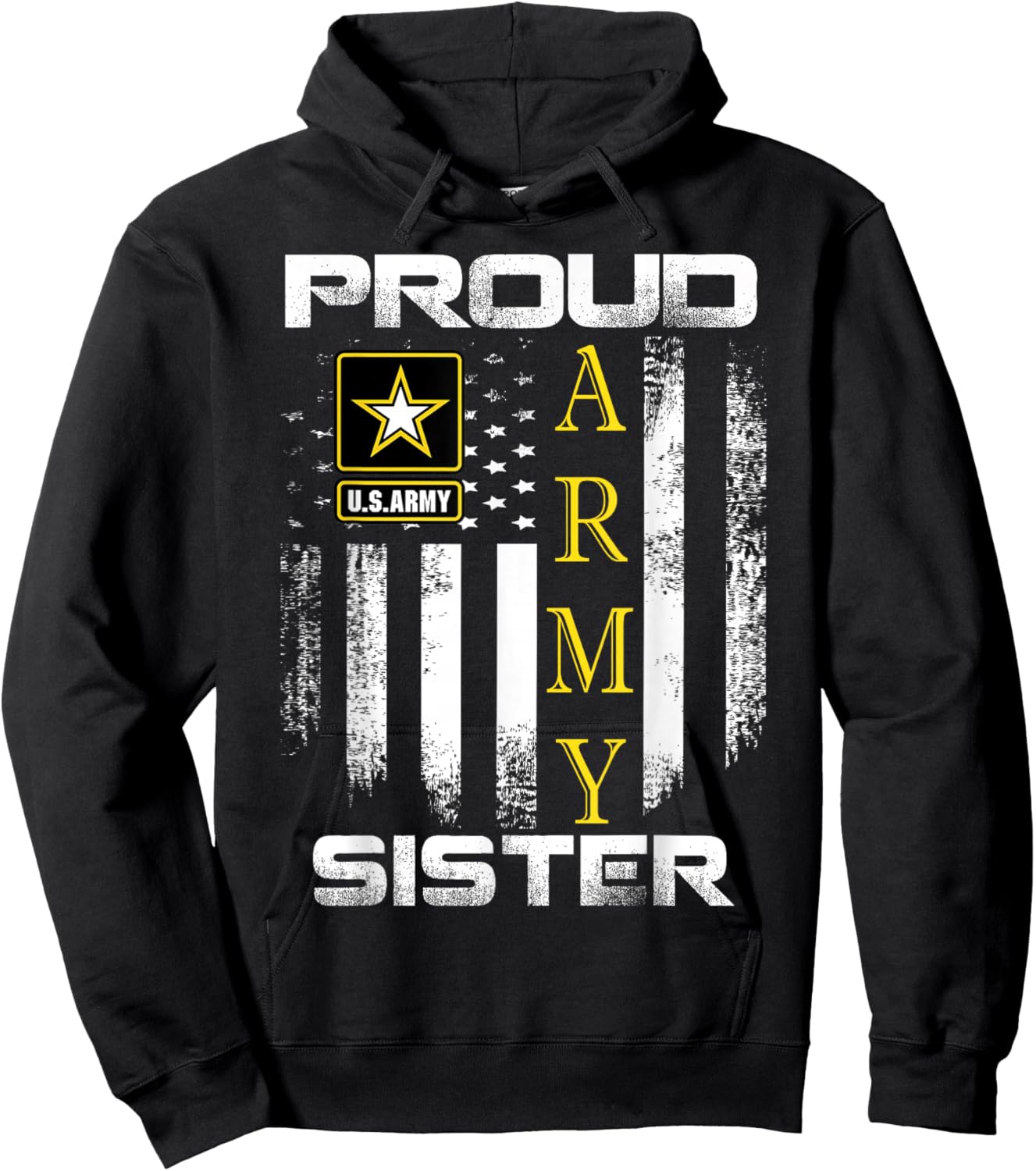 Vintage Proud Army Sister with American Flag Gift Hoodie - Hoodie | Black