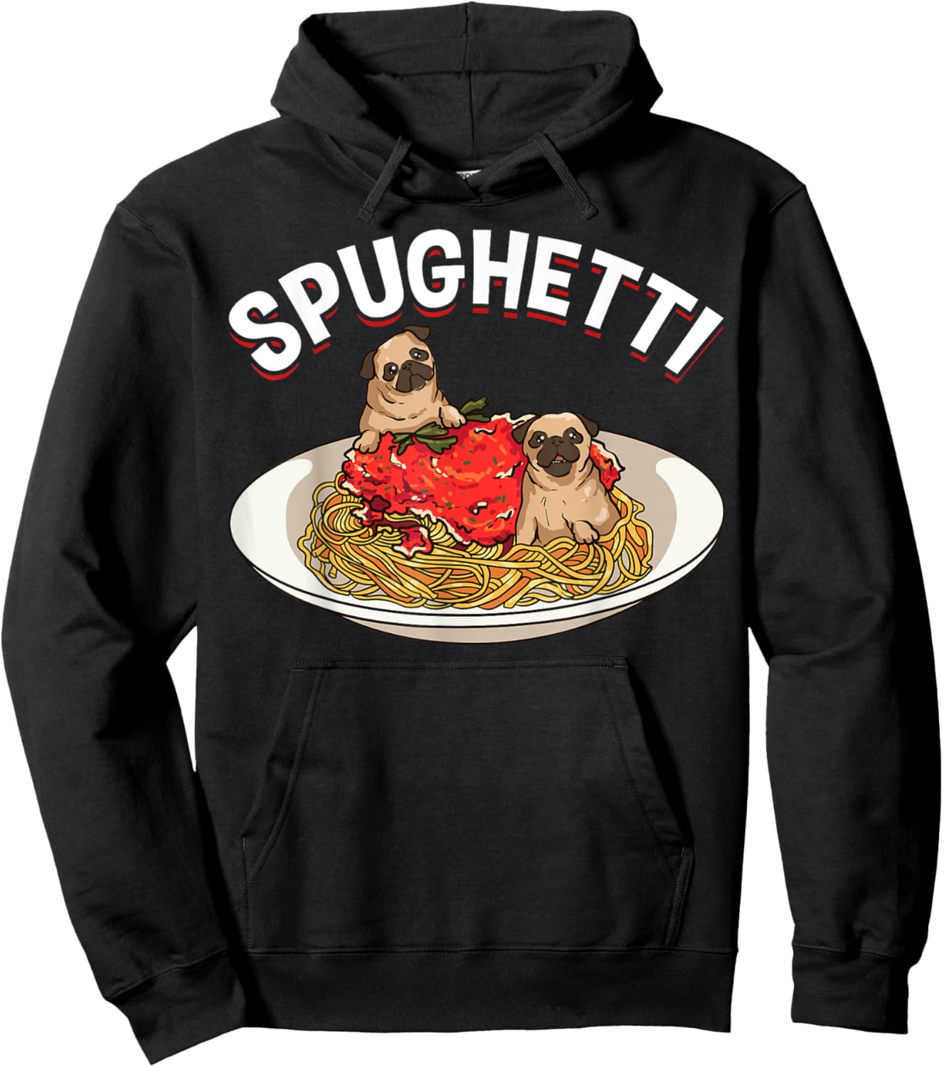Spaghetti Lovers Funny Pug Lover Dog Owner Italian Pasta Pun Women Girls Kids Hoodie - Hoodie | Black