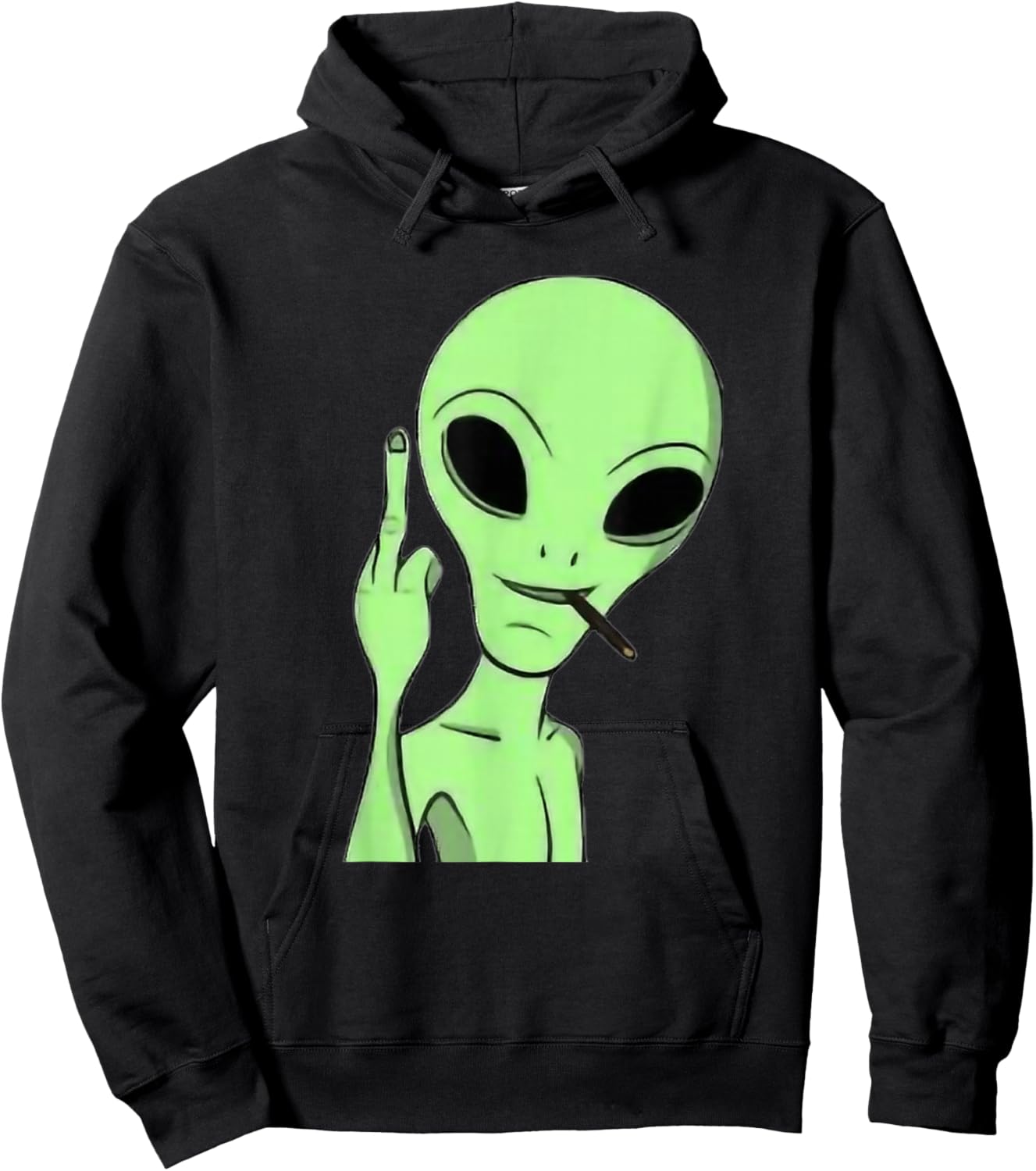 Martian Alien Smoking Blunt Flipping Middle Finger Art Hoodie - Hoodie | Black