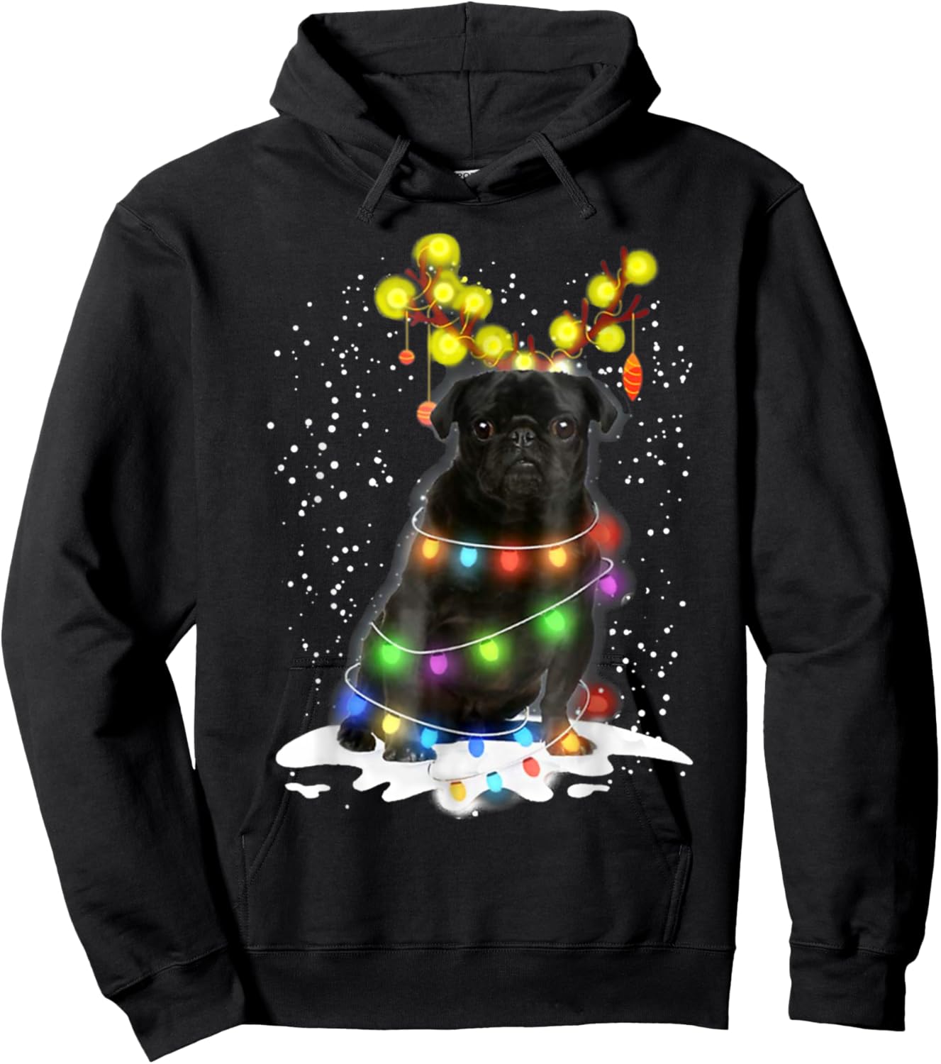 Black Pug Blinker - Nice Dog Christmas Pug Christmas Tree Women Hoodie - Hoodie | Black