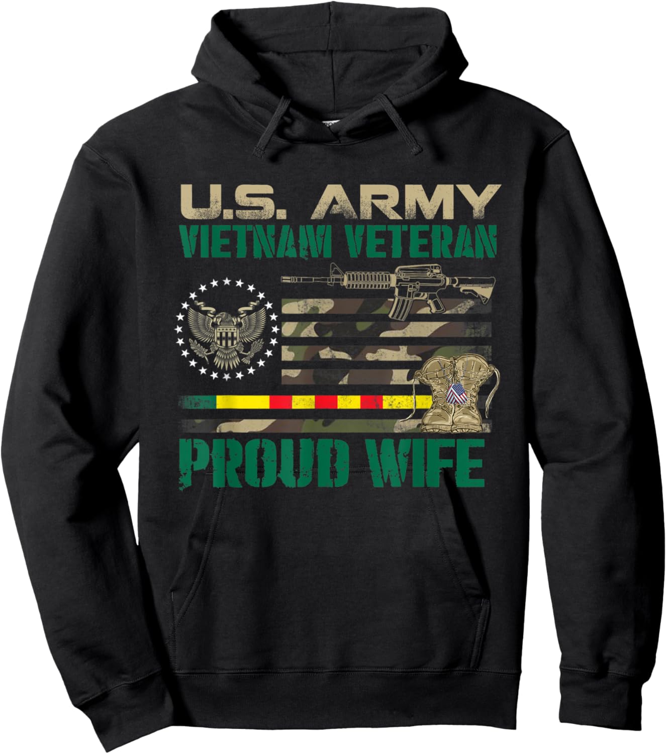 US Army Vietnam Veteran Proud Wife , Veterans Day Hoodie - Hoodie | Black