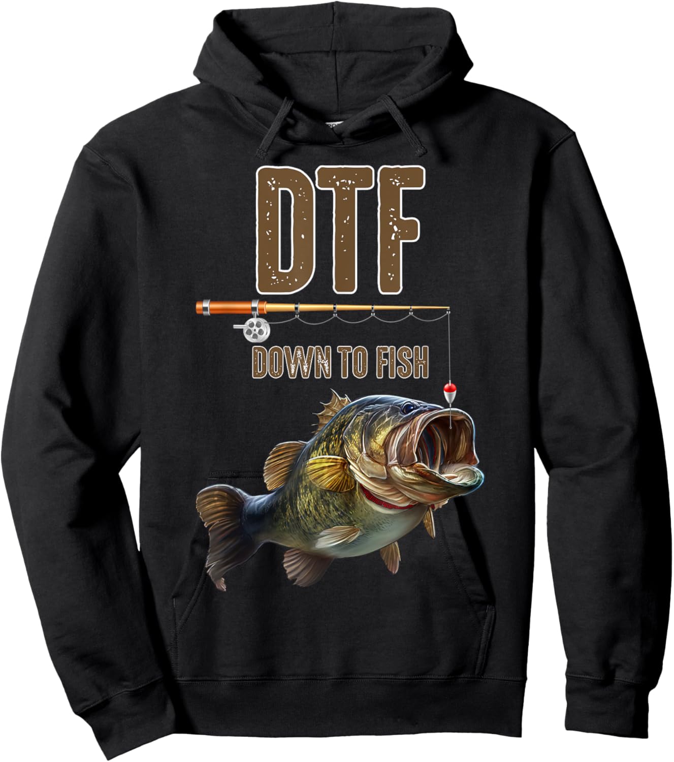DTF Down To Fishing Adult Humor Funny Fisherman Fishing Rod Hoodie - Hoodie | Black