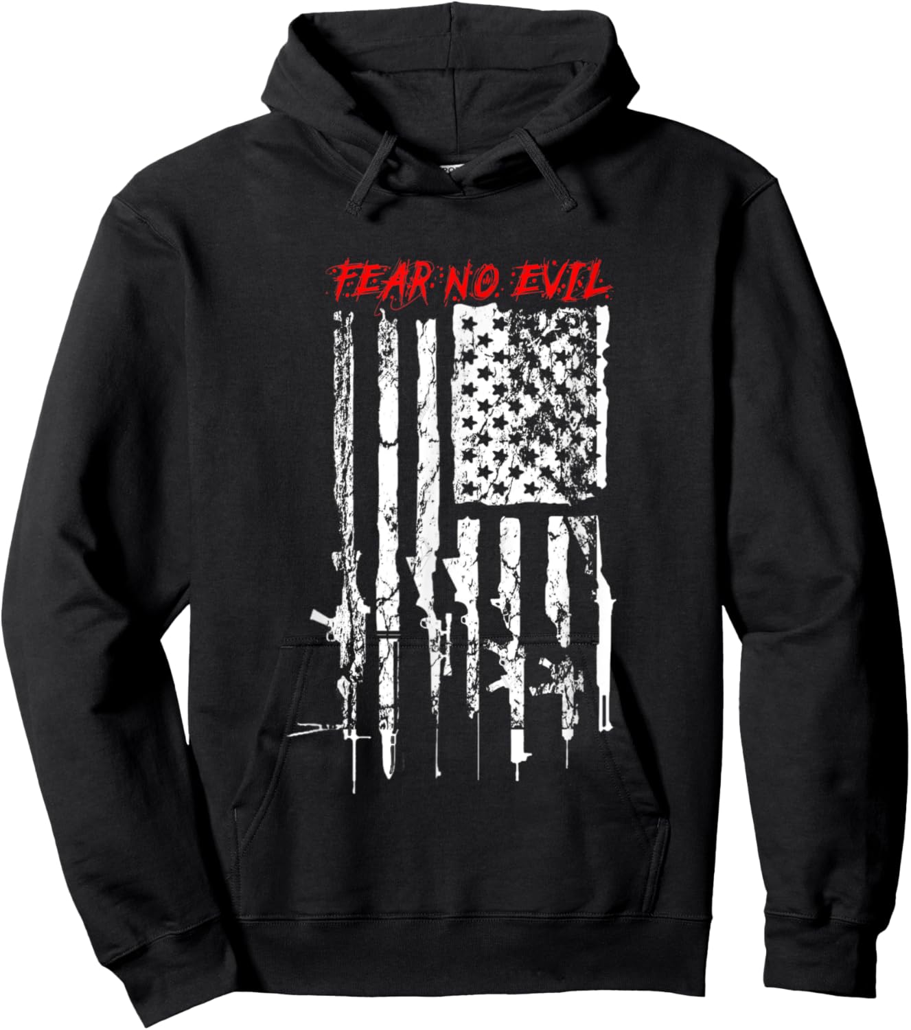 Patriotic American Flag Gun Fear No Evil Hoodie - Hoodie | Black