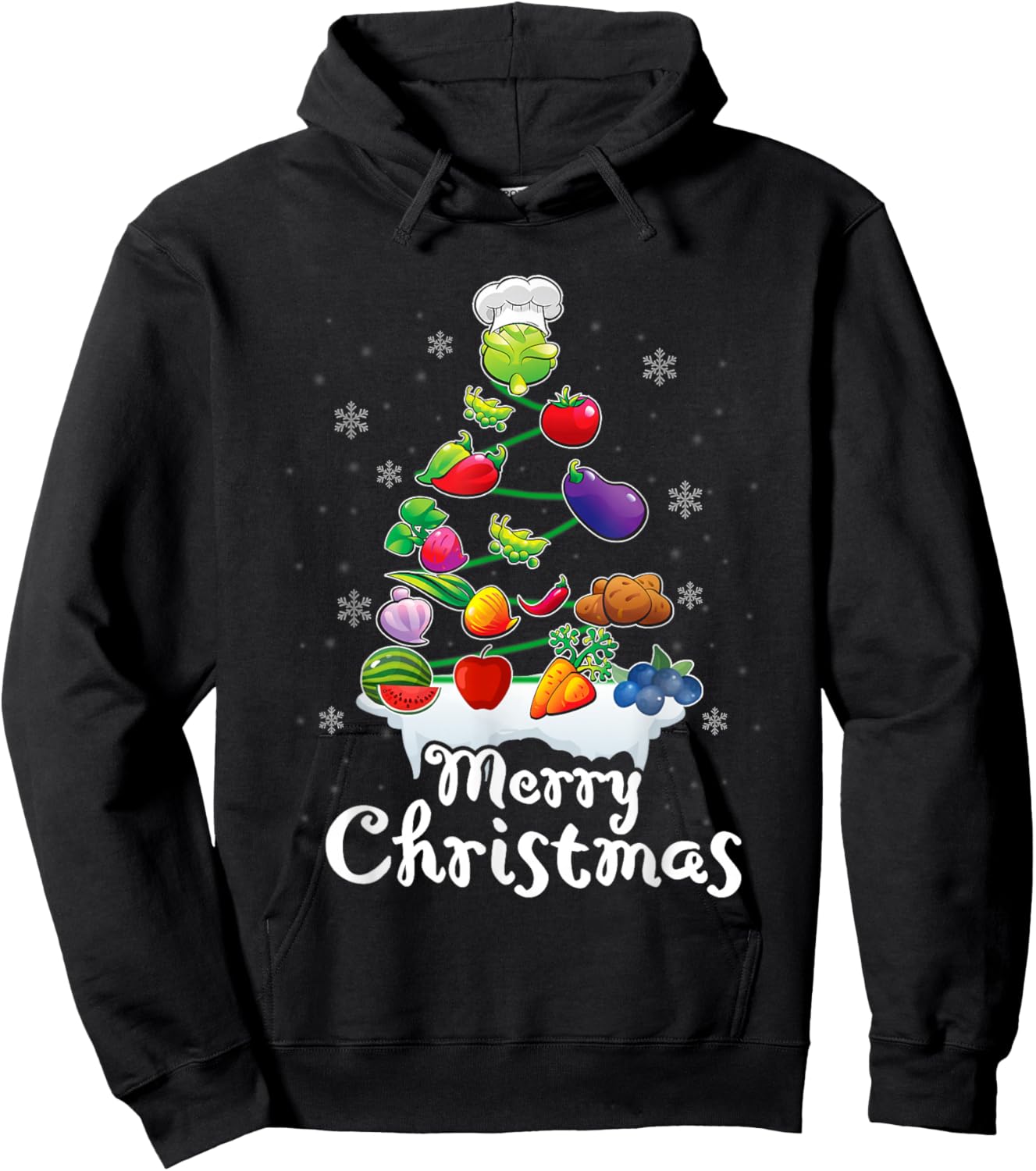 Vegetable Christmas Tree Funny Lunch Lady Pajama Xmas Hoodie - Hoodie | Black