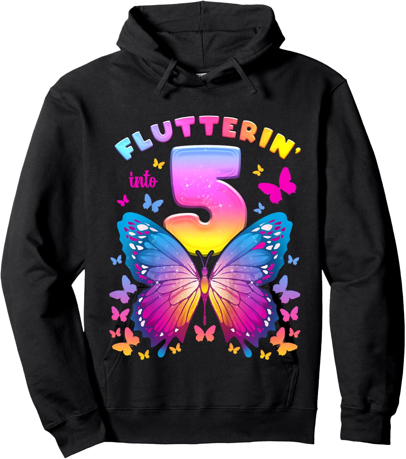 5th Birthday Girl 5 Years Butterfly Number 5 Hoodie - Hoodie | Black