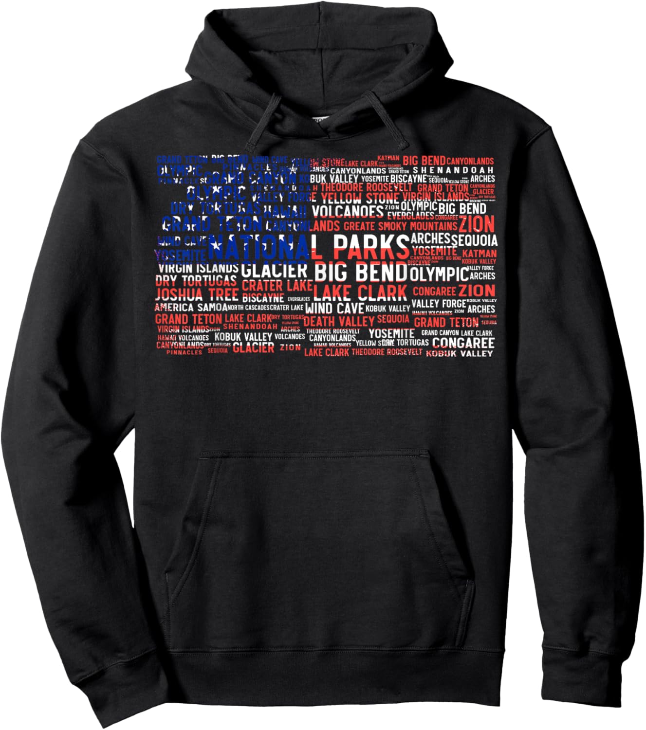 National Parks USA List Word Cloud US Flag Camping & Hiking Hoodie - Hoodie | Black