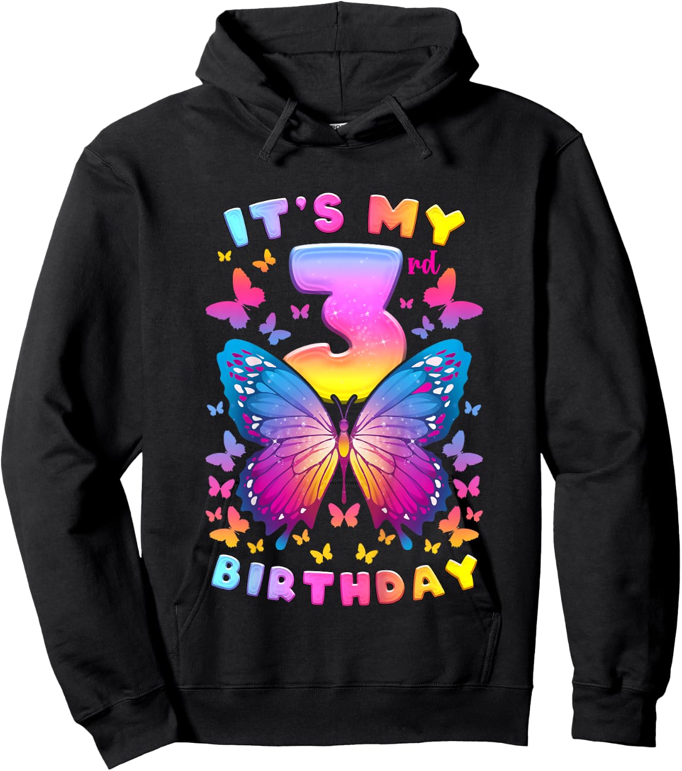3rd Birthday Girl 3 Years Butterfly Number 3 Hoodie - Hoodie | Black