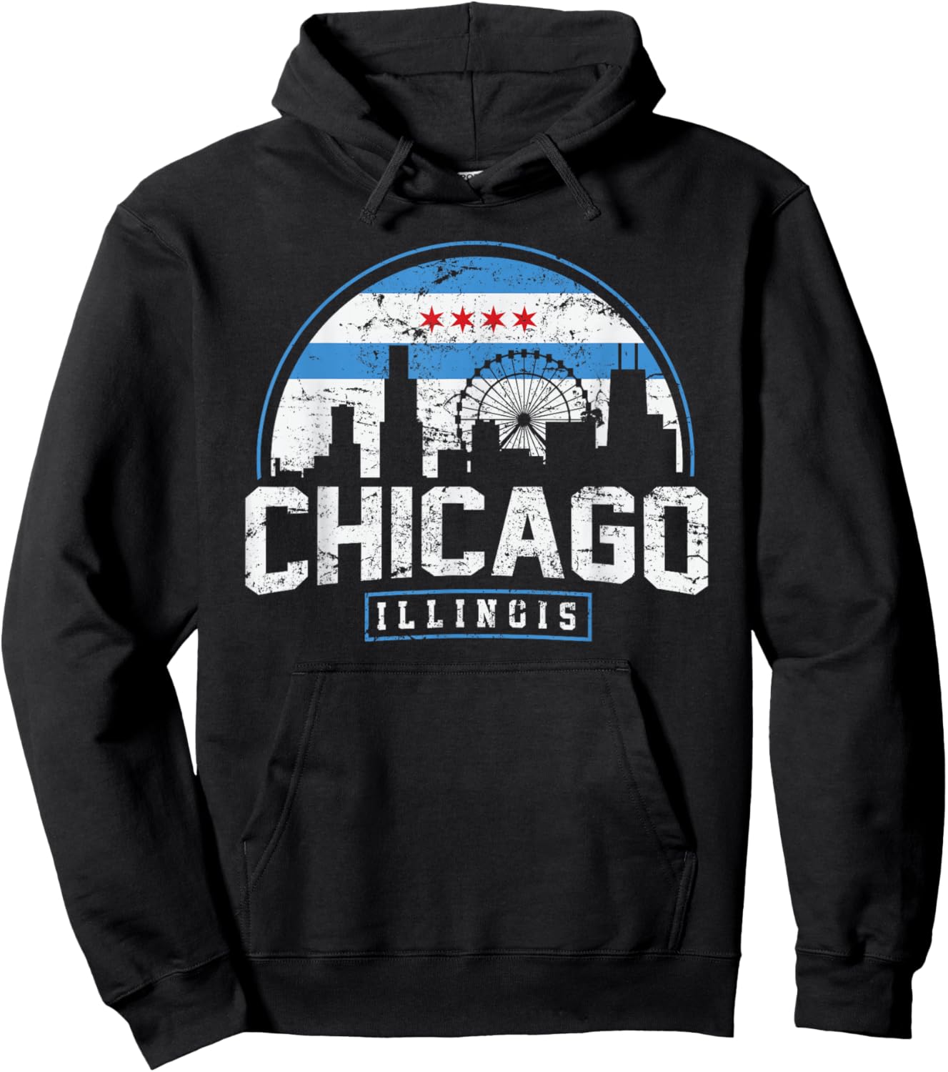 Chicago Illinois Flag Vintage Skyline Shirt Men Women Hoodie - Hoodie | Black