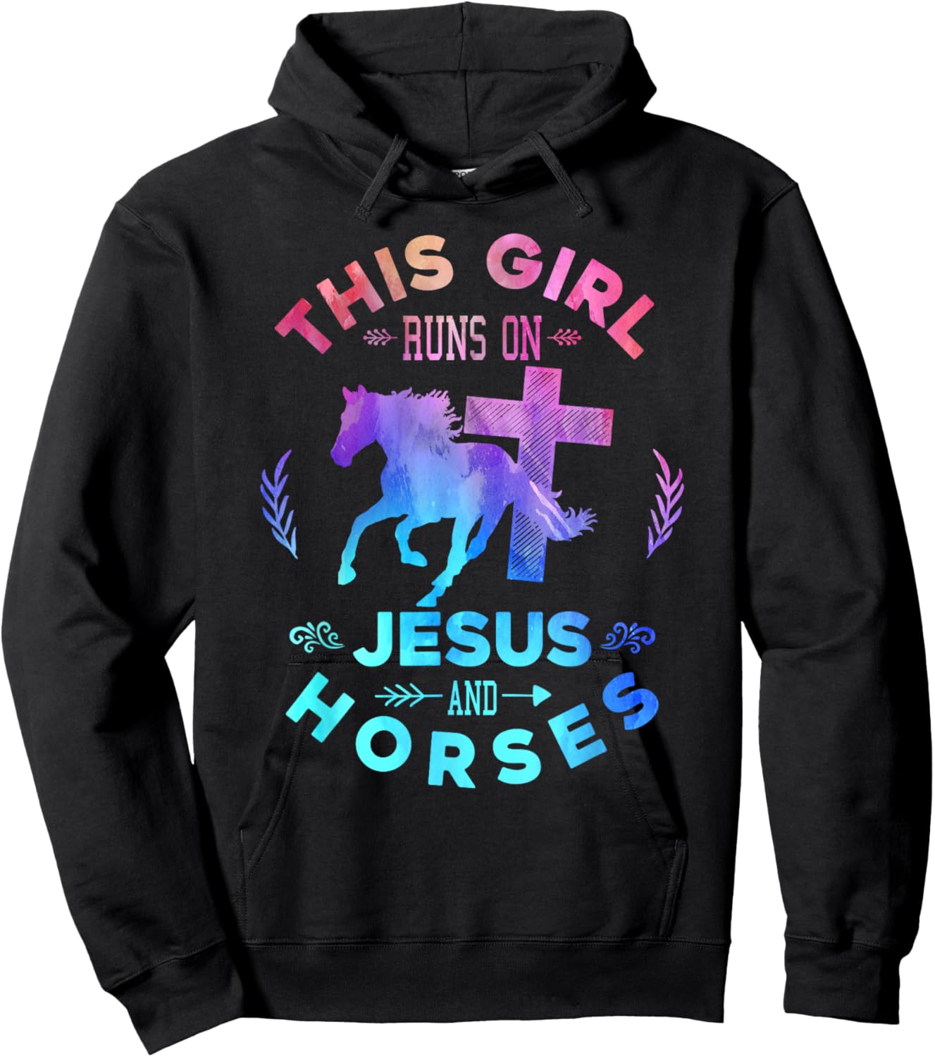 This Girl Runs on Jesus & Horses Christian Equestrian Riding Hoodie - Hoodie | Black