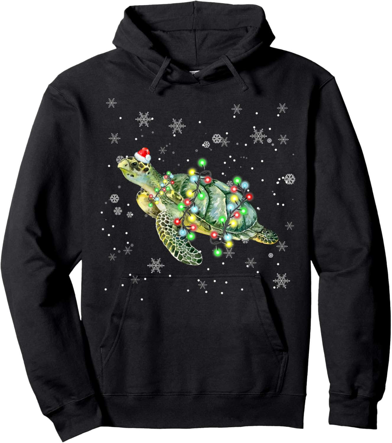Sea Turtle Christmas shirt Santa Hat Light Family Matching Hoodie - Hoodie | Black