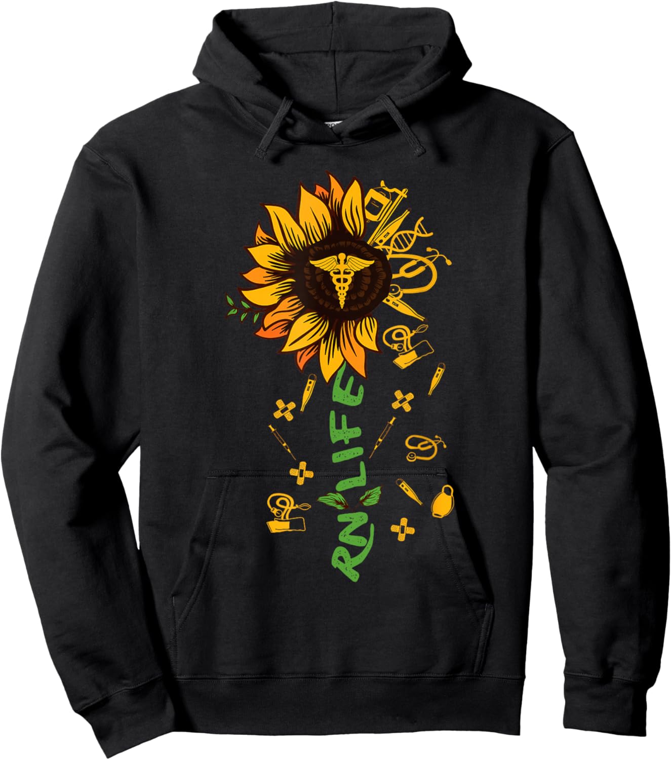 RN Life Nurse Sunflower Medical Nurses Hoodie - Hoodie | Black
