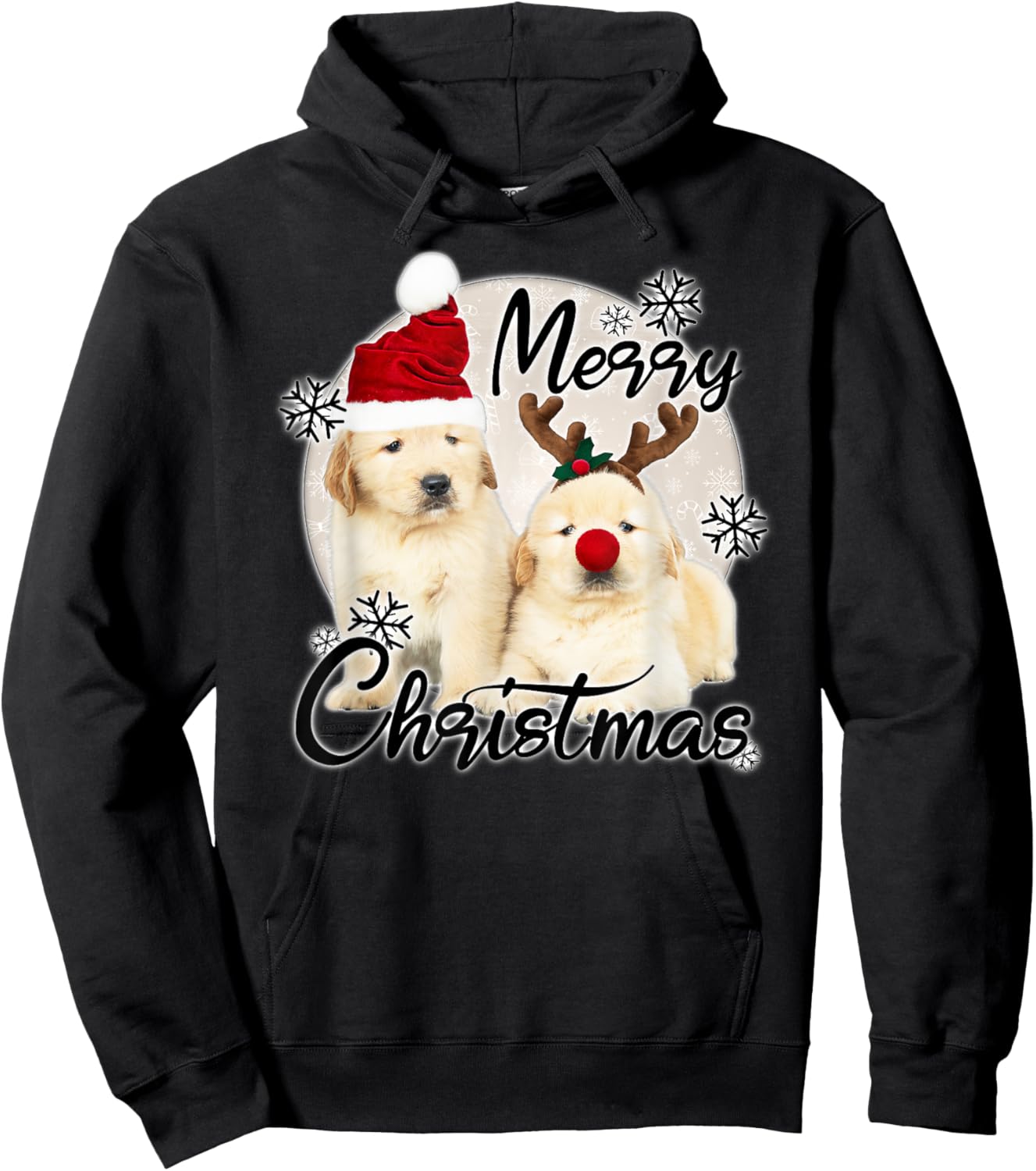 Cute Dog Puppies - Merry Christmas Men Women Kids Hoodie - Hoodie | Black