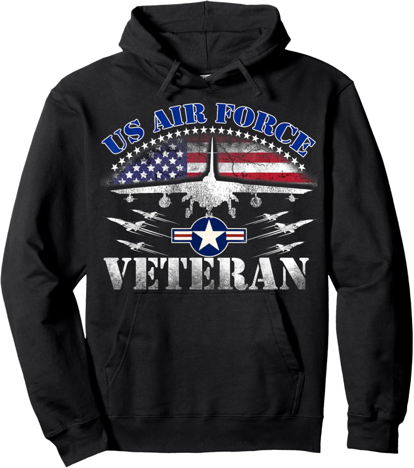 Vintage US Air Force Veteran US Flag USAF Veteran Hoodie - Hoodie | Black