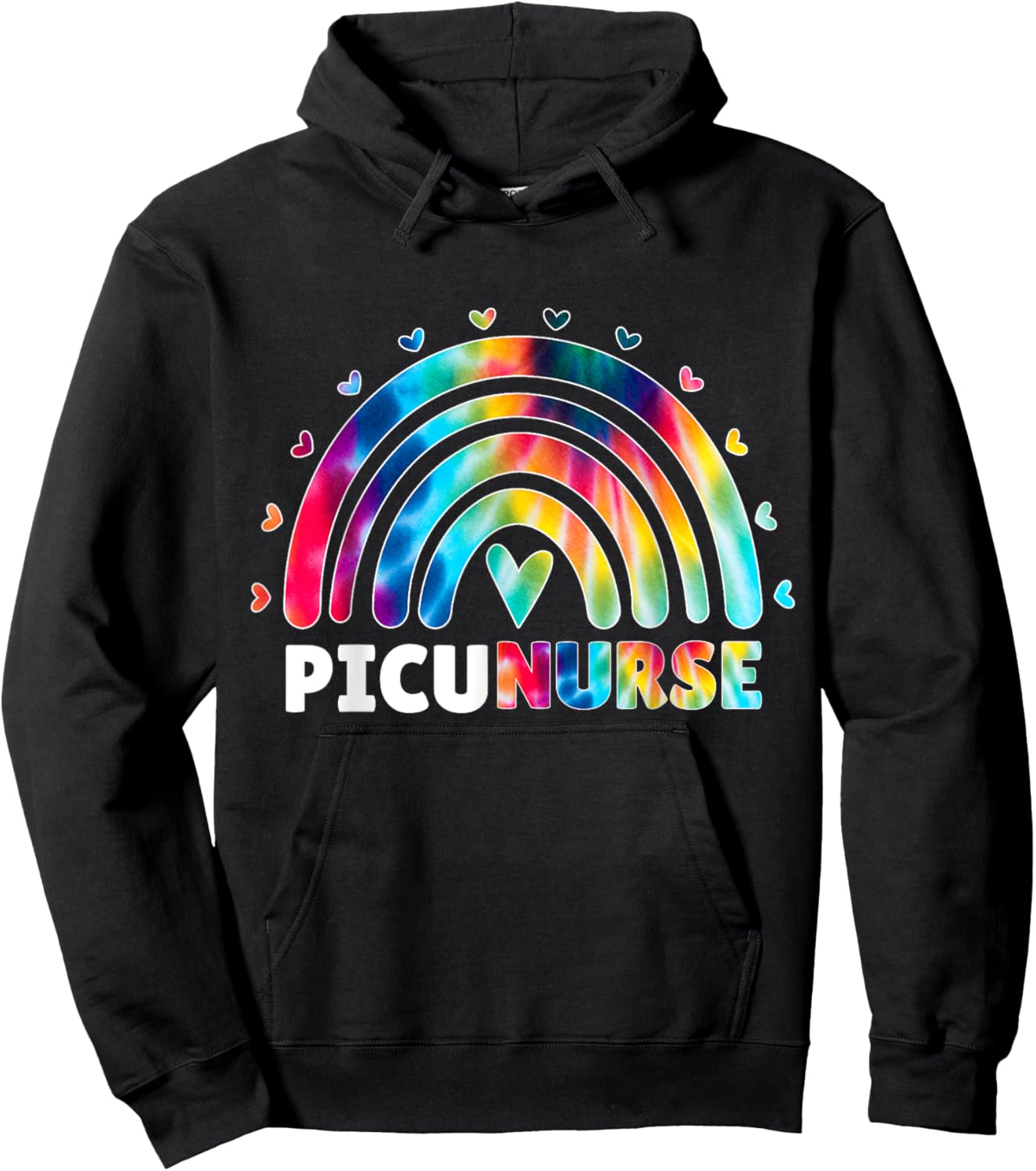 PICU Nurse Rainbow Tie Dye Fun Pediatric Intensive Care Unit Hoodie - Hoodie | Black