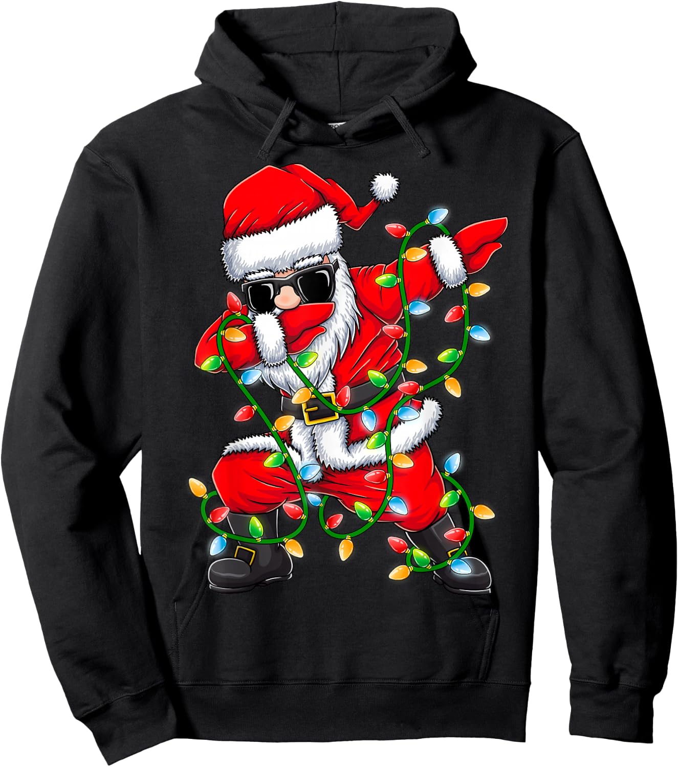 Dabbing Santa Xmas Lights Girls Boys Kids Christmas Gifts Hoodie - Hoodie | Black