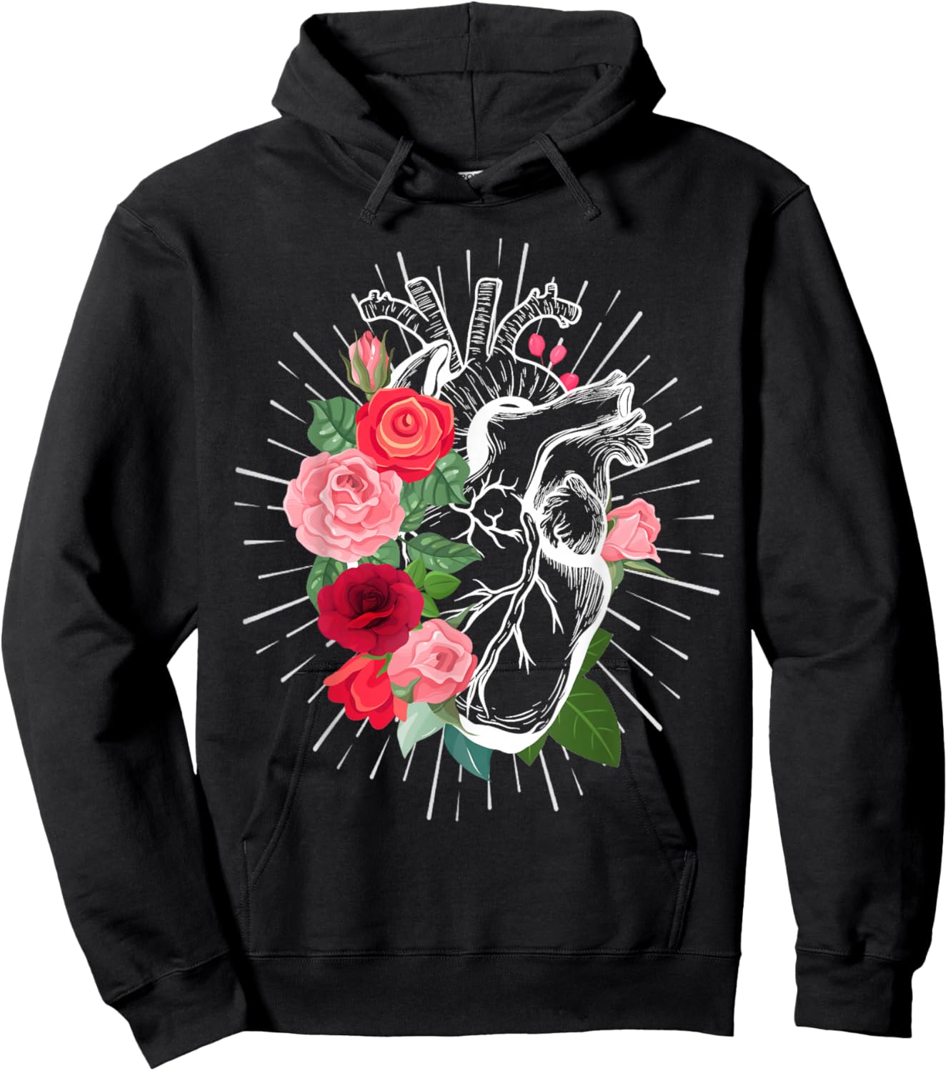 Anatomical Heart And Flowers - Anatomical heart Hoodie - Hoodie | Black