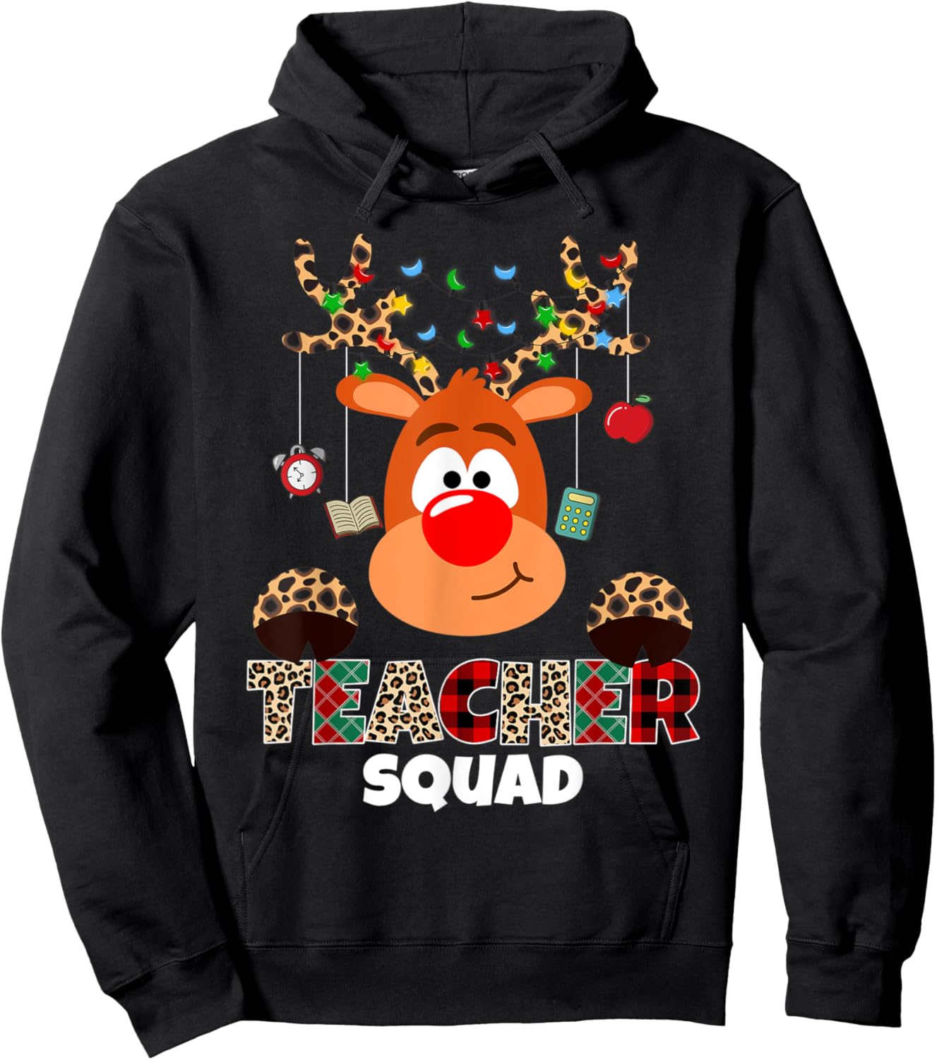 Teacher Squad Reindeer Funny Teacher Christmas Xmas Pajama Hoodie - Hoodie | Black