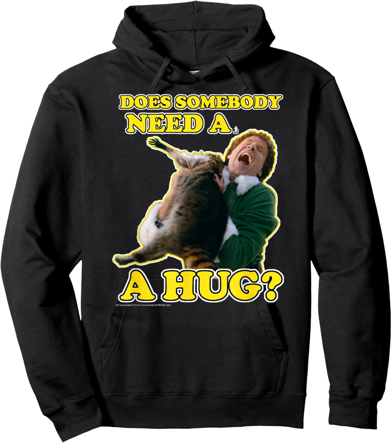 Elf Need a Hug Raccoon Attack Funny Christmas Hoodie - Hoodie | Black