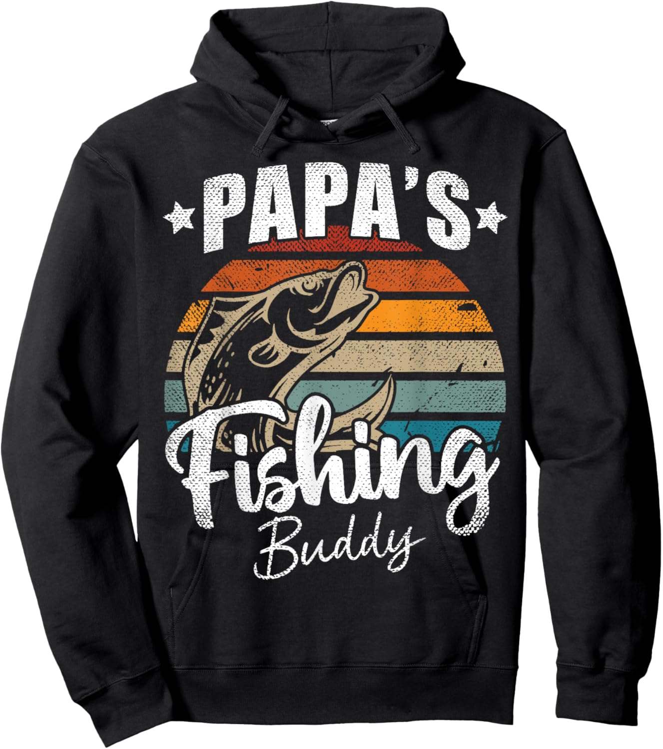 Vintage Papa's Fishing Buddy Kids Funny Retro Sunset fish Hoodie - Hoodie | Black