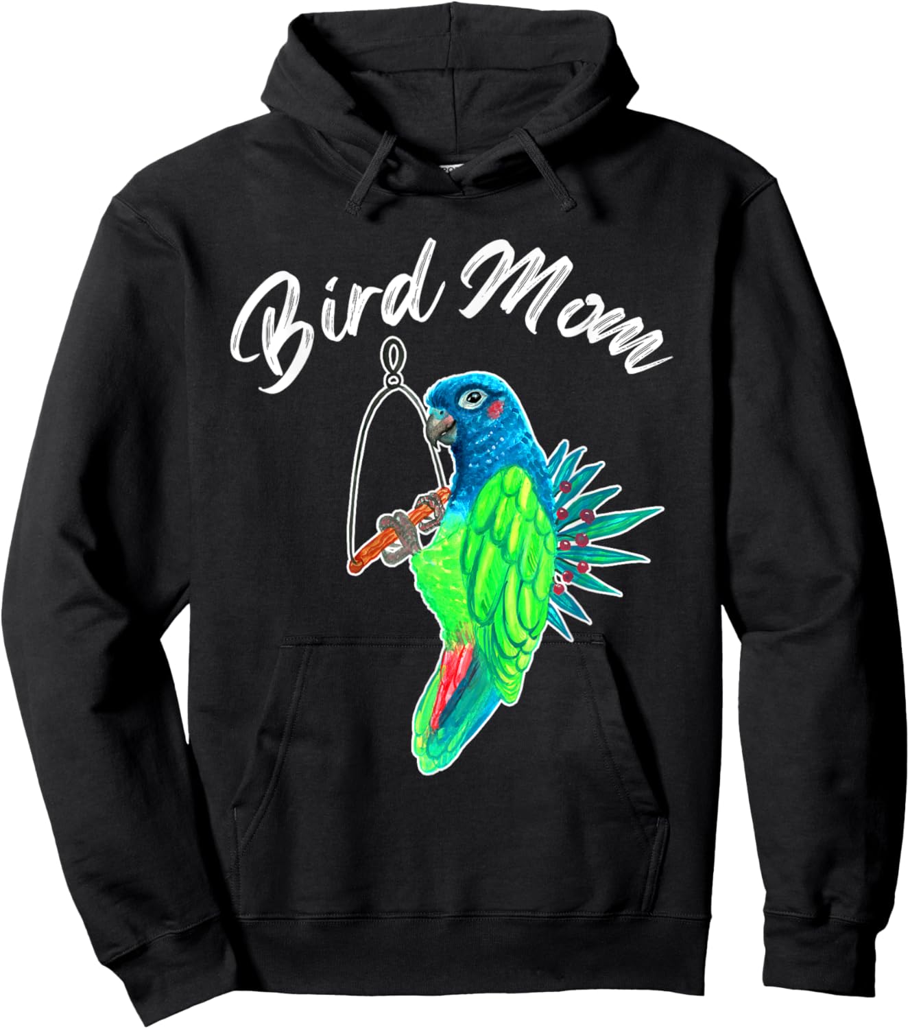 Bird Mom Blue Headed Pionus Parrot Watercolor Hoodie - Hoodie | Black