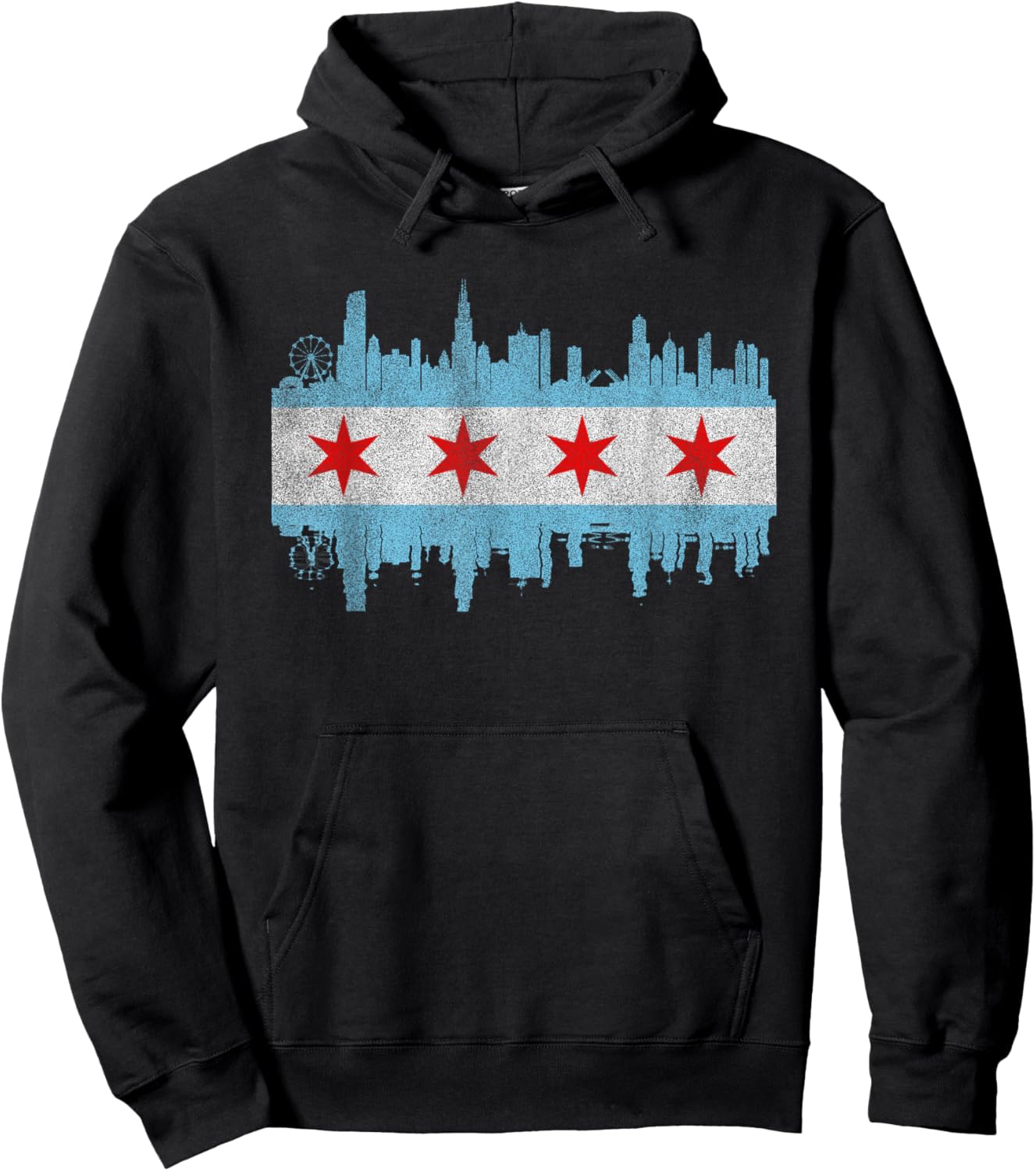 Chicago City Skyline Flag - Vintage Chicago City DISTRESSED Hoodie - Hoodie | Black