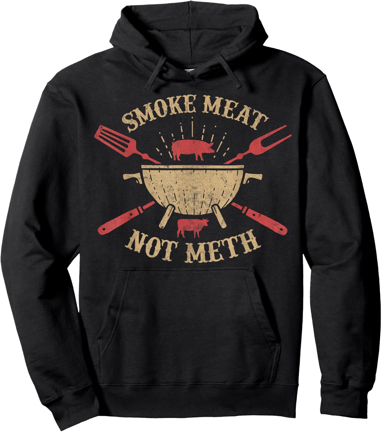 Smoke Meat Not Meth Funny Barbecue BBQ Gifts Grilling Men Hoodie - Hoodie | Black