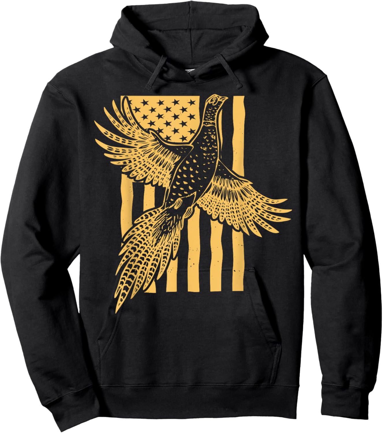 Vintage Pheasant Bird Hunter American Flag Hunting Father Hoodie - Hoodie | Black