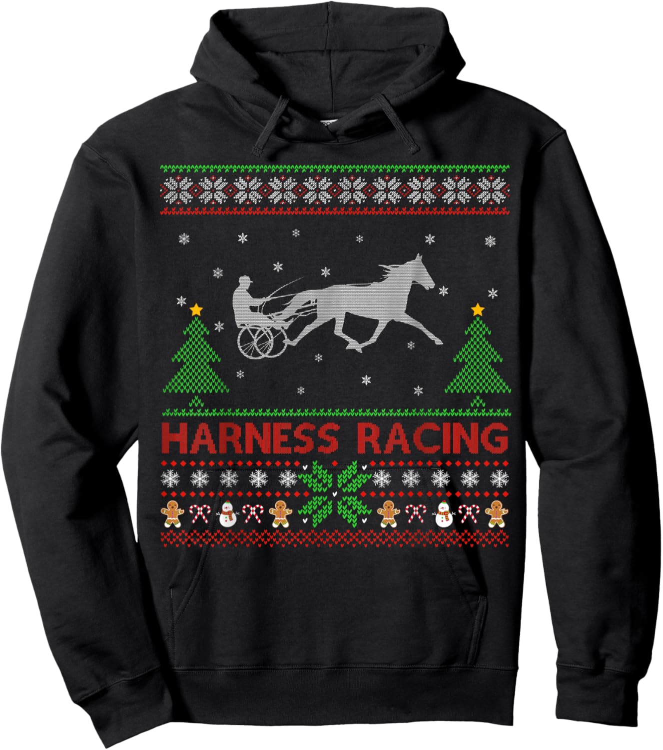 Harness Racing Sports Lover Ugly Harness Racing Christmas Hoodie - Hoodie | Black