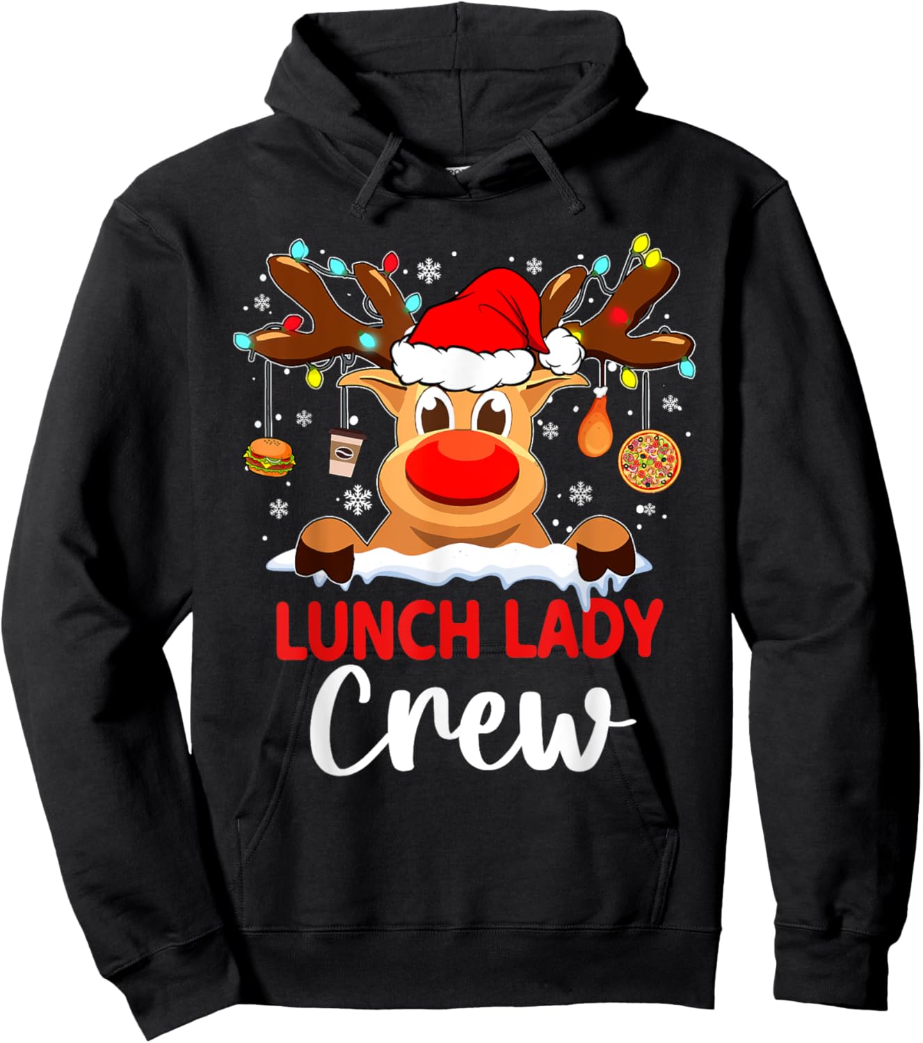 Funny Lunch Lady Reindeer Plaid Christmas Teacher Hoodie - Hoodie | Black