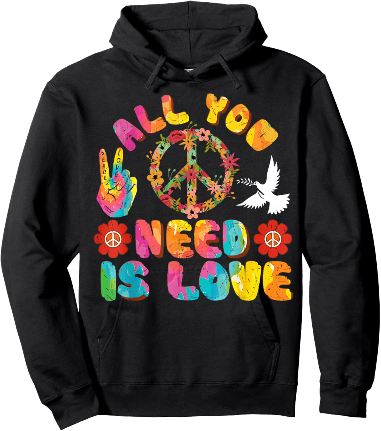 Tye Dye Peace Sign 70s Tie Dye Hippie Peace Sign Hoodie - Hoodie | Black